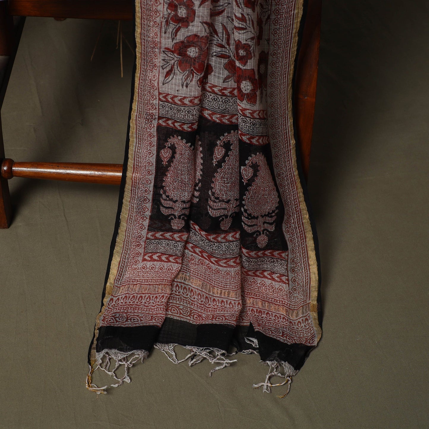 Bagh hand block print natural dyed kota doria cotton 3pc