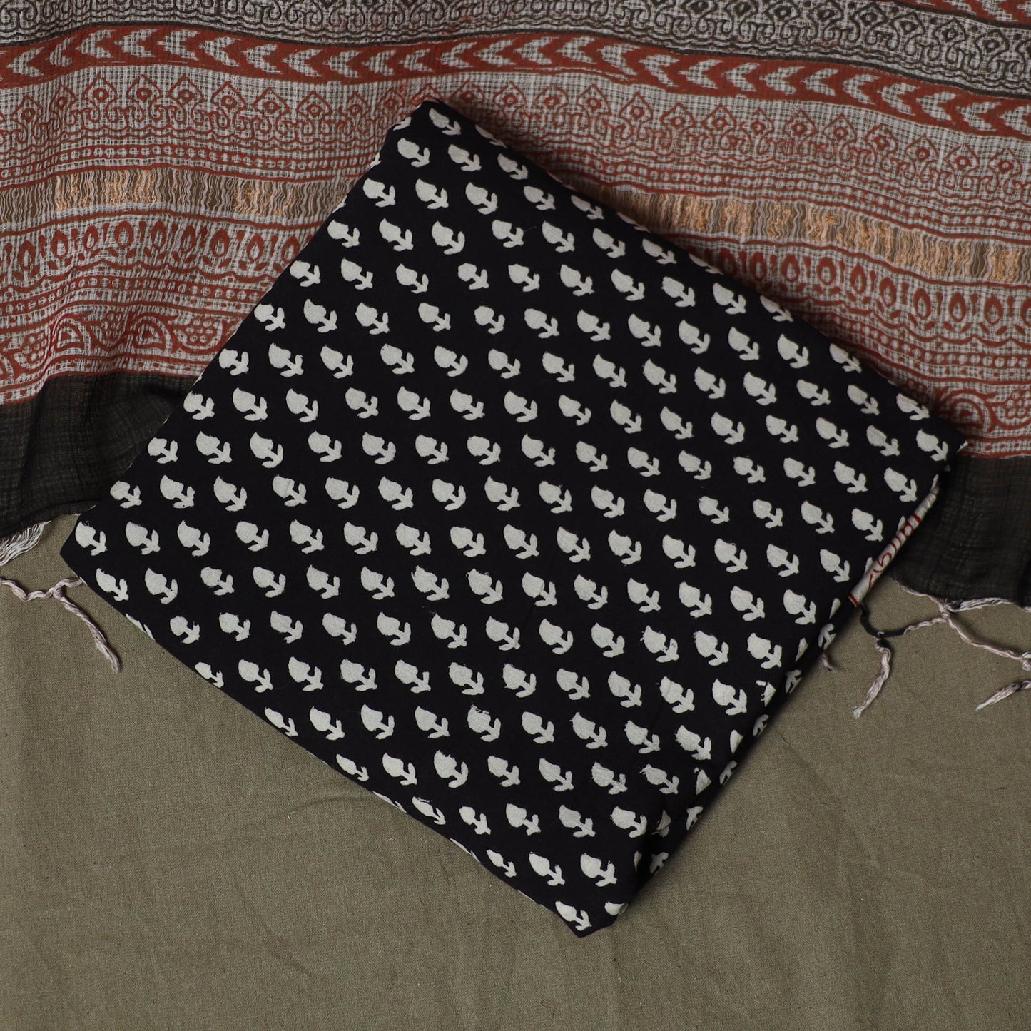 Bagh hand block print natural dyed kota doria cotton 3pc