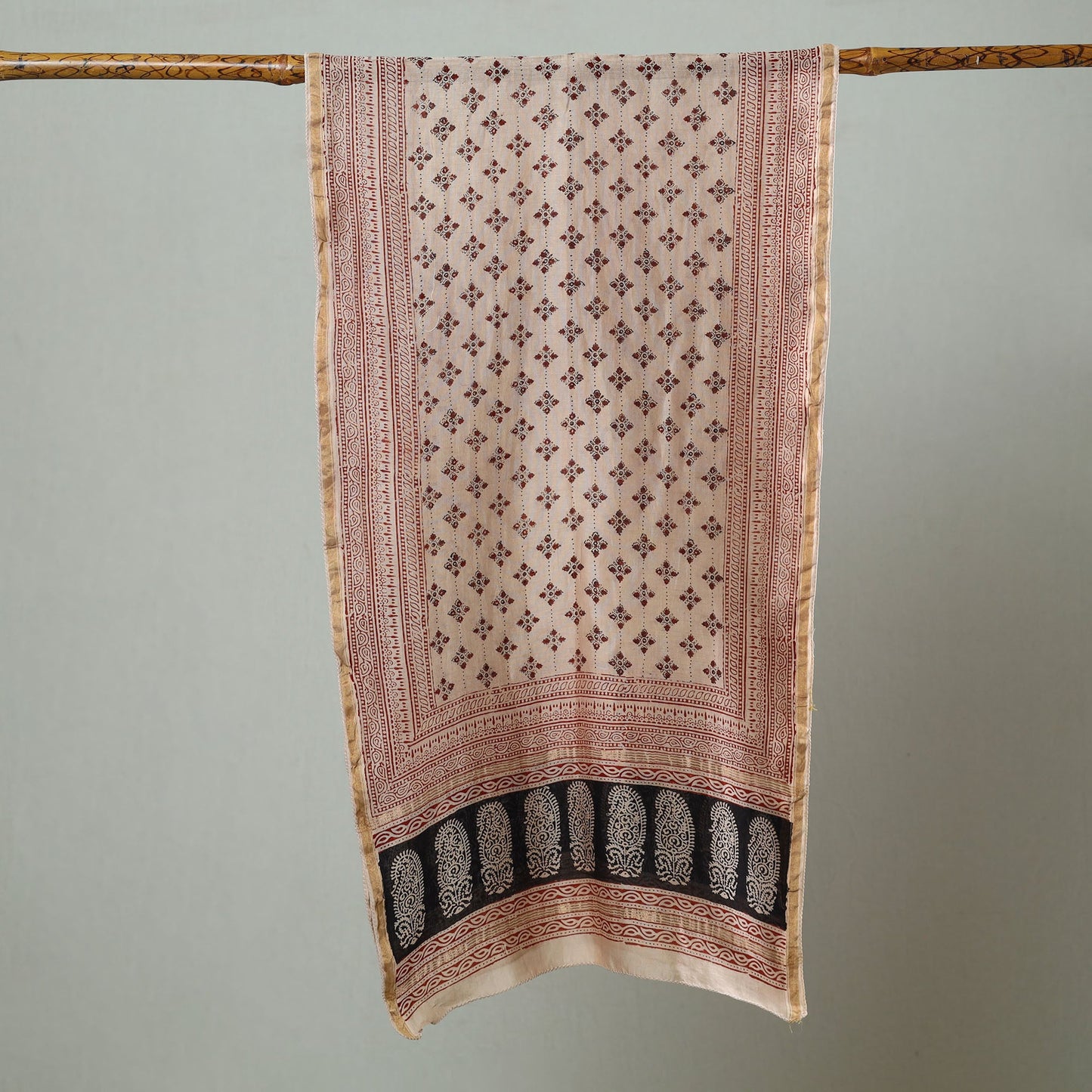 Beige Bagh Hand Block Printed Chanderi Silk Stole