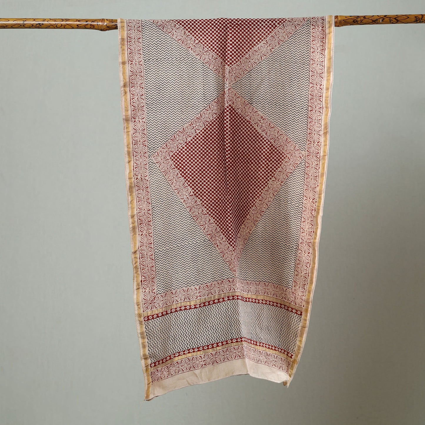 Beige Bagh Hand Block Printed Chanderi Silk Stole