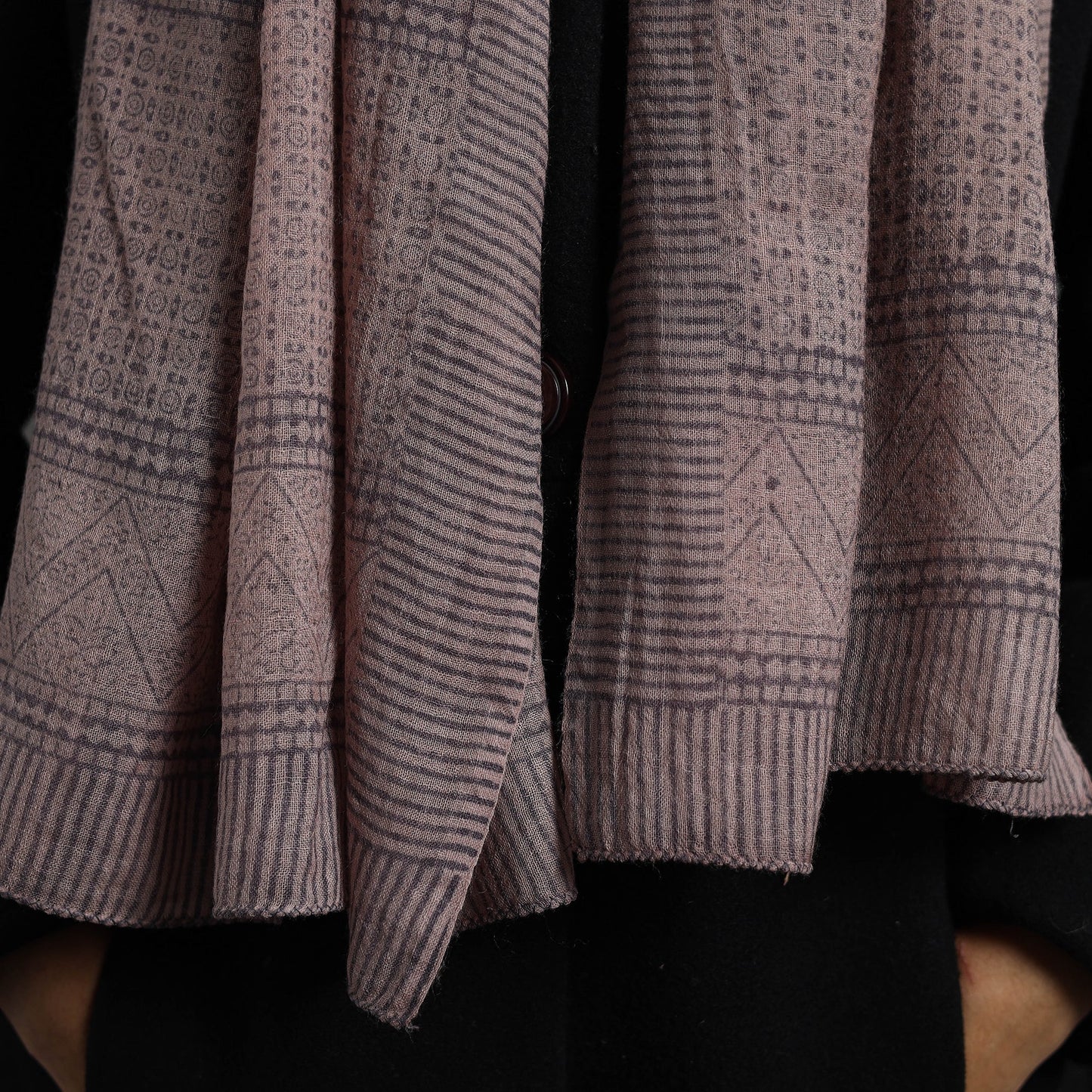 Beige - bagh hand printed merino woollen stole 49