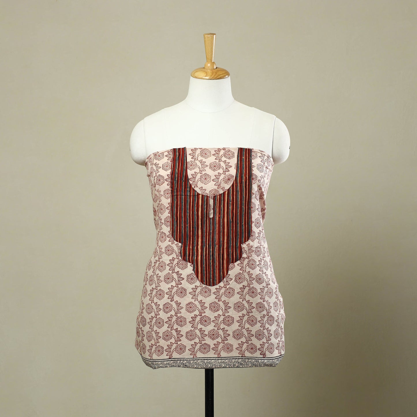 Beige Bagh Print Patchwork Cotton Kurta Material