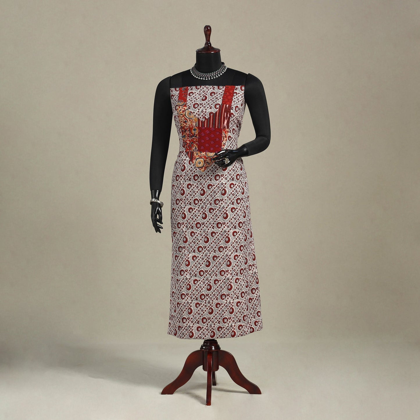 Beige - bagh patchwork cotton unstitched kurta material