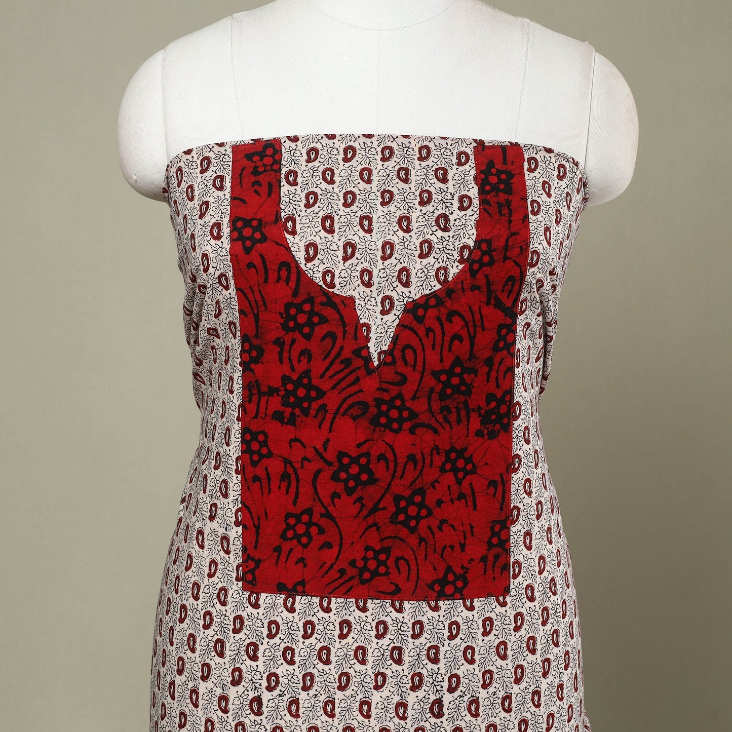 Beige Bagh Print Patchwork Cotton Kurta Material