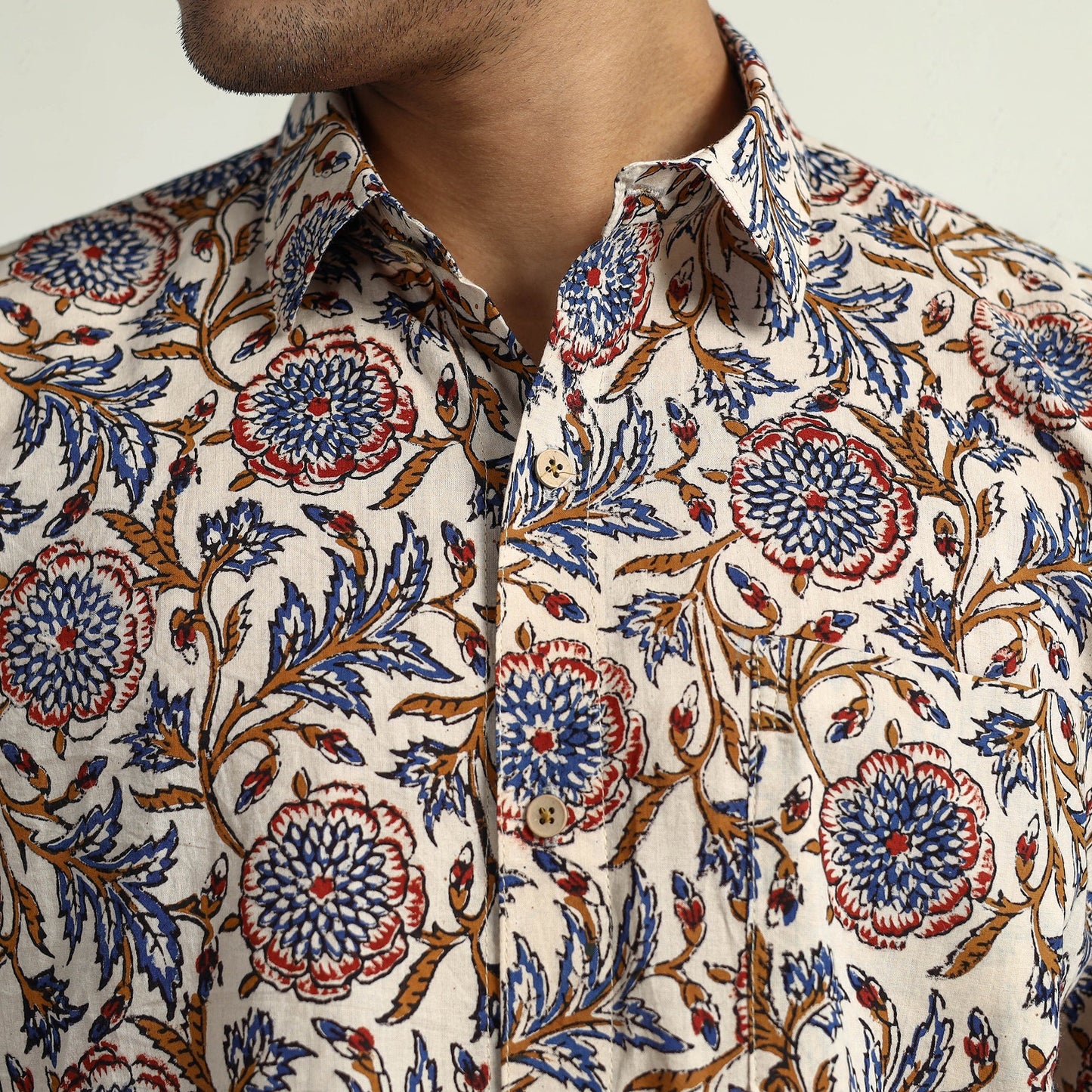 Bagru Block Printed Cotton Men Half Sleeve Shirt 12