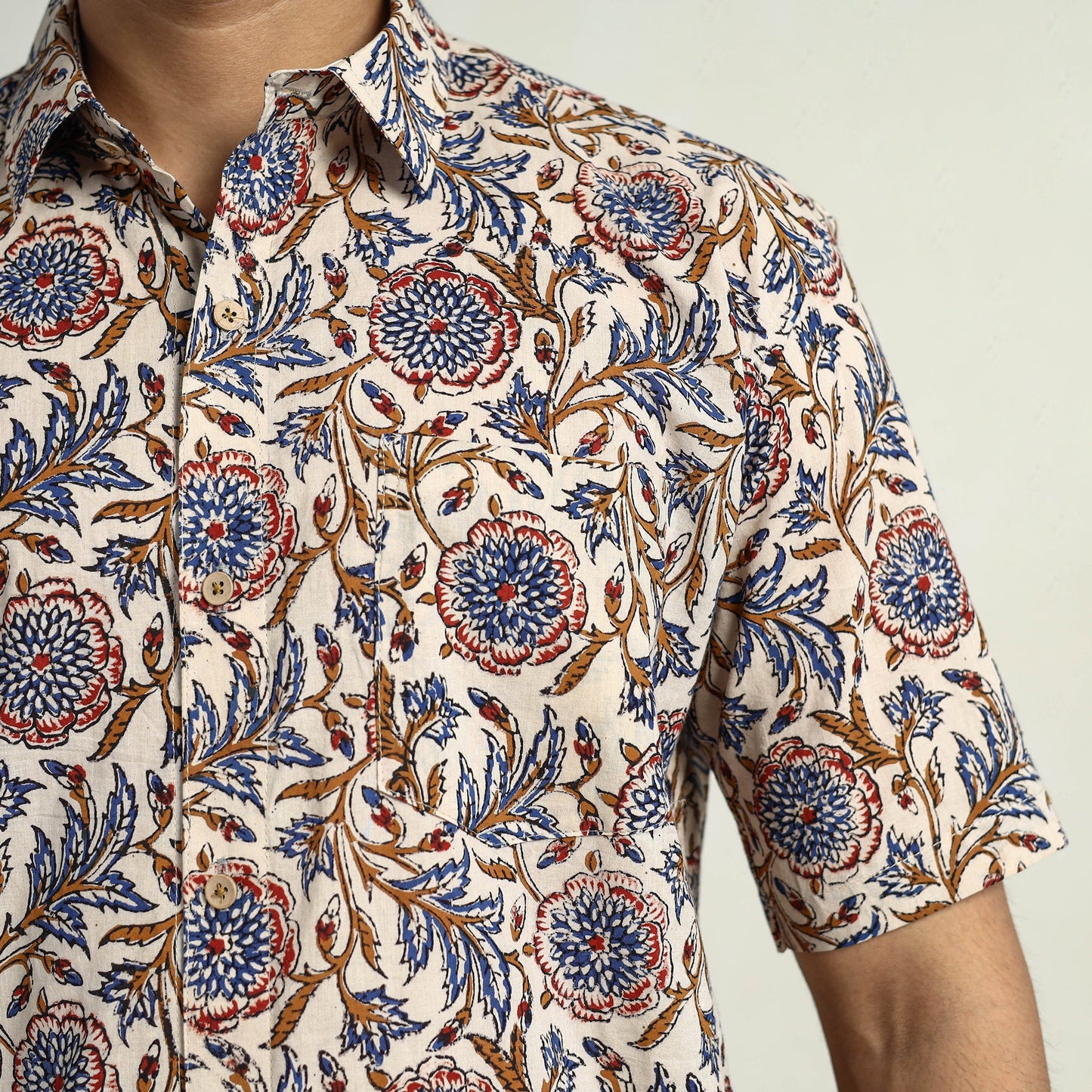 Bagru Block Printed Cotton Men Half Sleeve Shirt 12