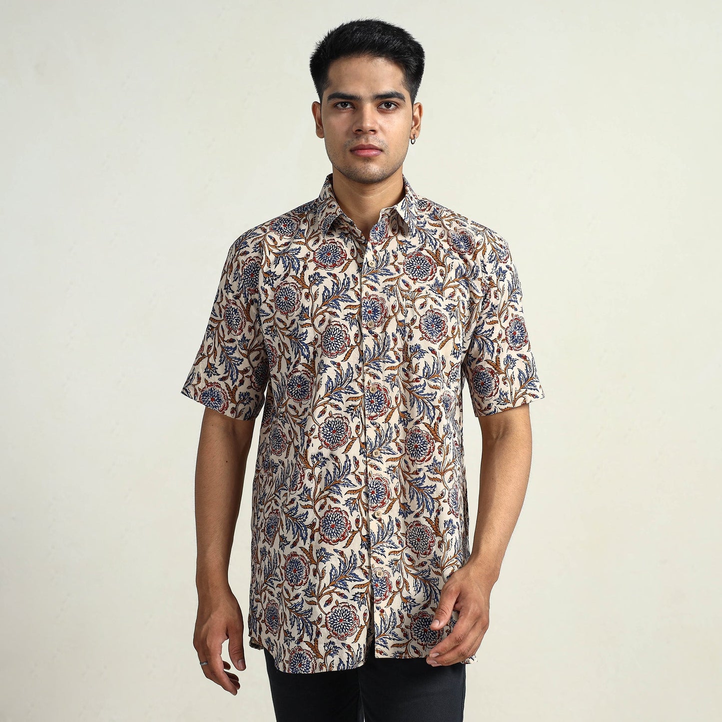 Bagru Block Printed Cotton Men Half Sleeve Shirt 12
