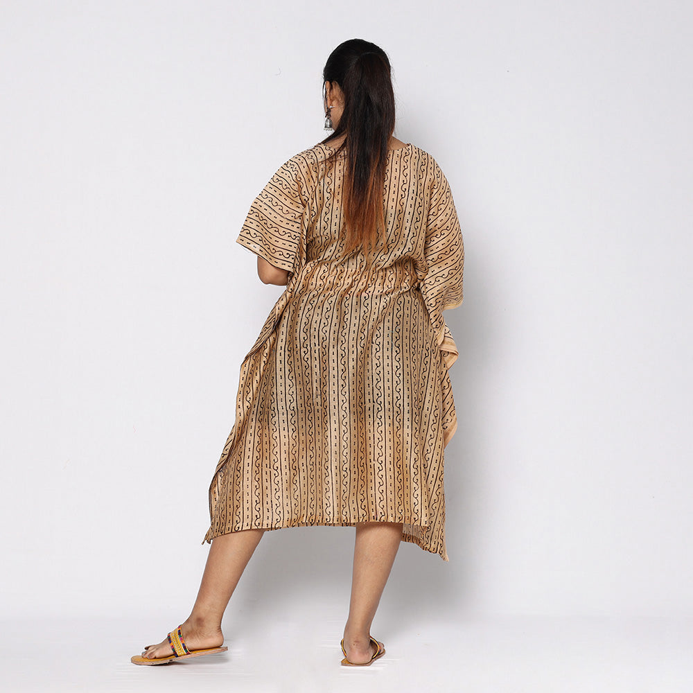 Bagru Block Printing Chanderi Silk Kaftan with Tie-Up Waist