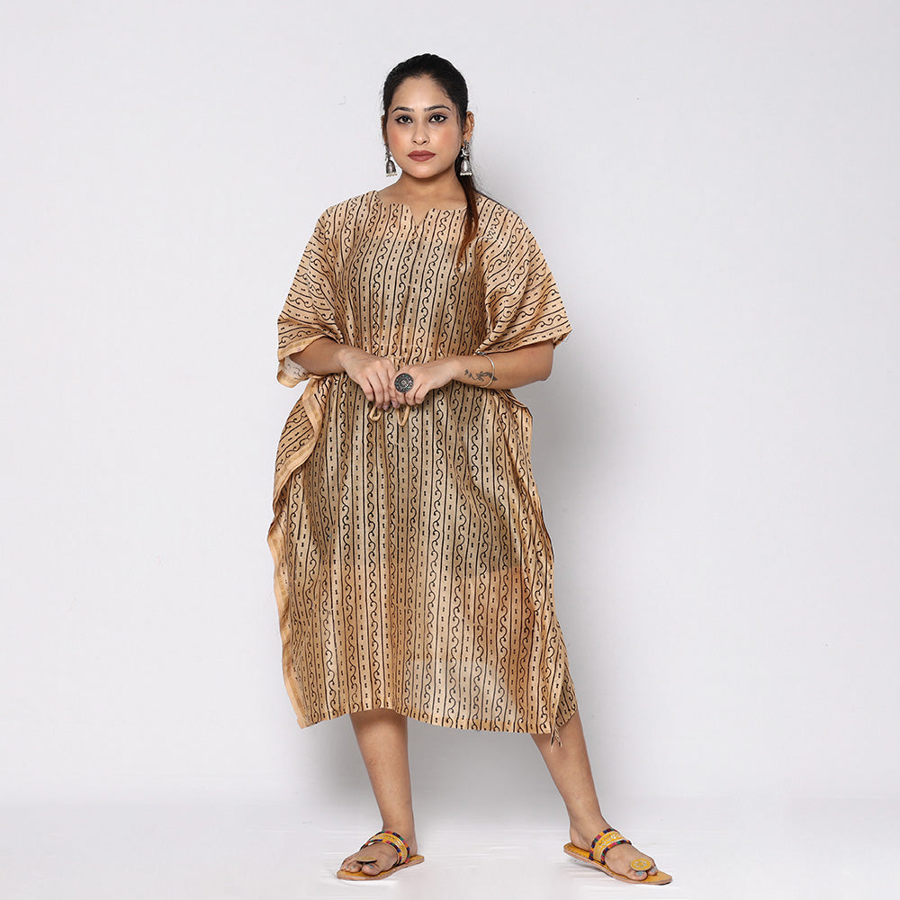 Bagru Block Printing Chanderi Silk Kaftan with Tie-Up Waist