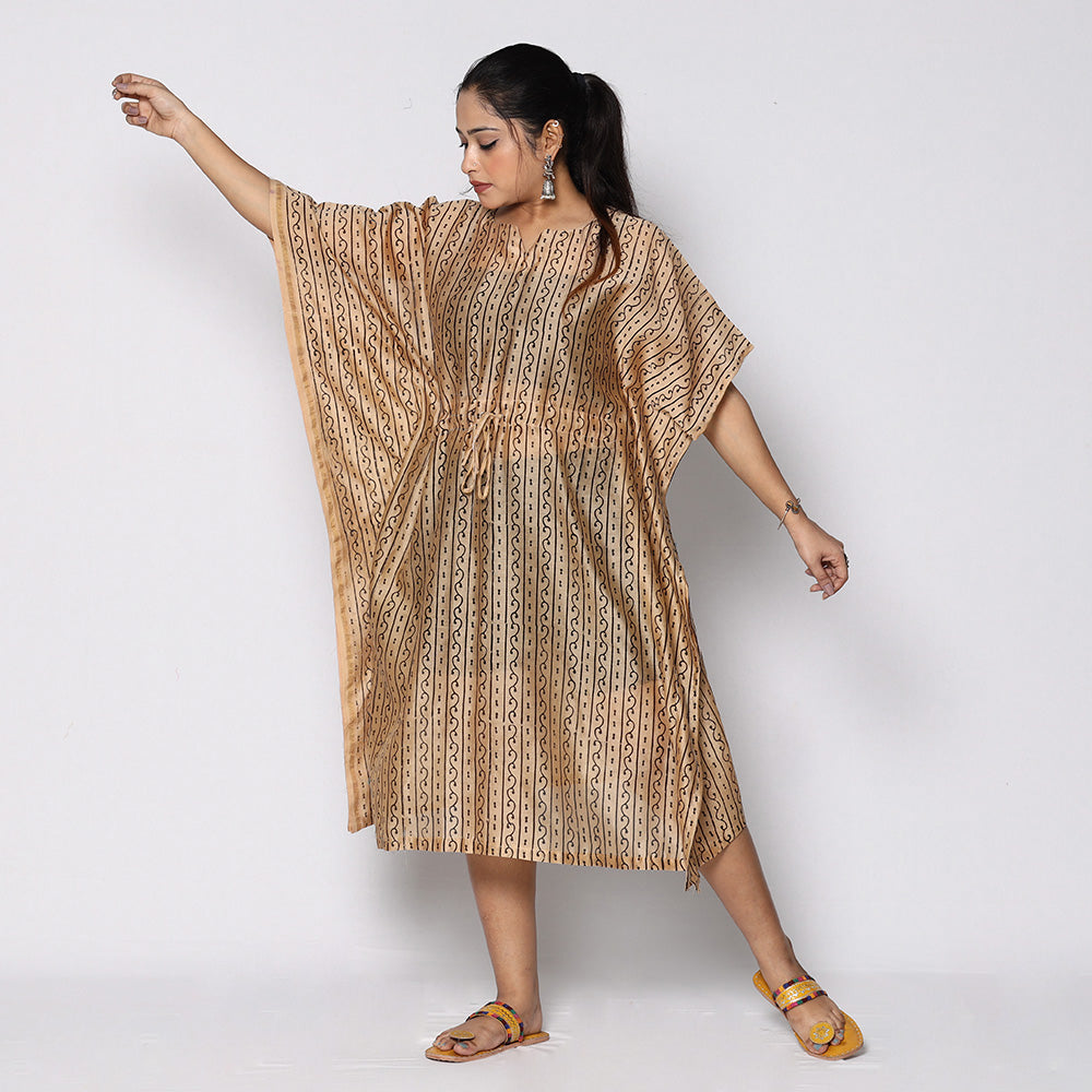 Bagru Block Printing Chanderi Silk Kaftan with Tie-Up Waist