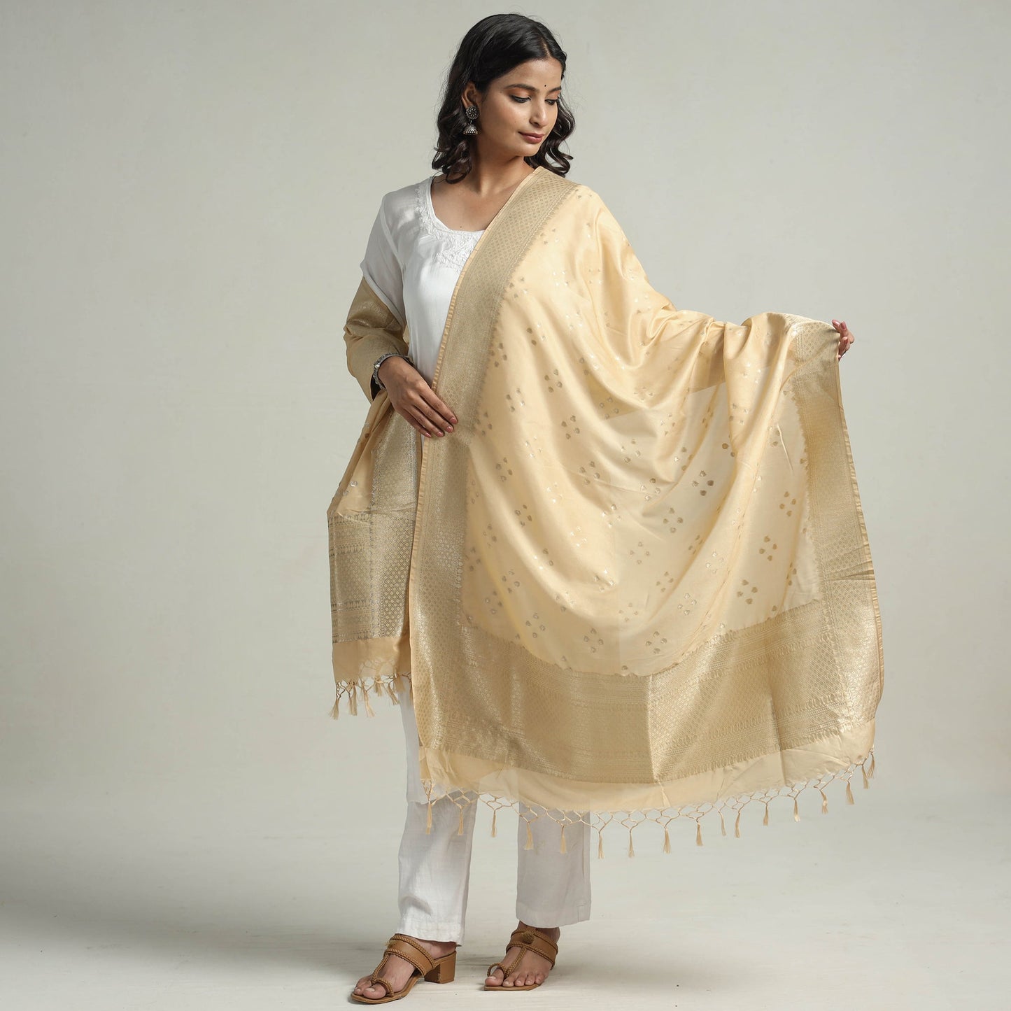 Buy Banarasi Semi Silk Zari Jaal Dupatta with Tassels 05 Online l iTokri.com