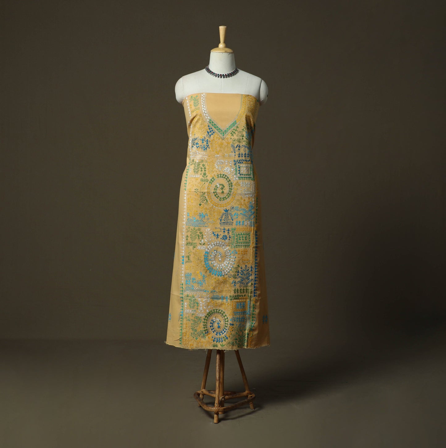 Bengal kantha hand embroidered cotton unstitched kurta