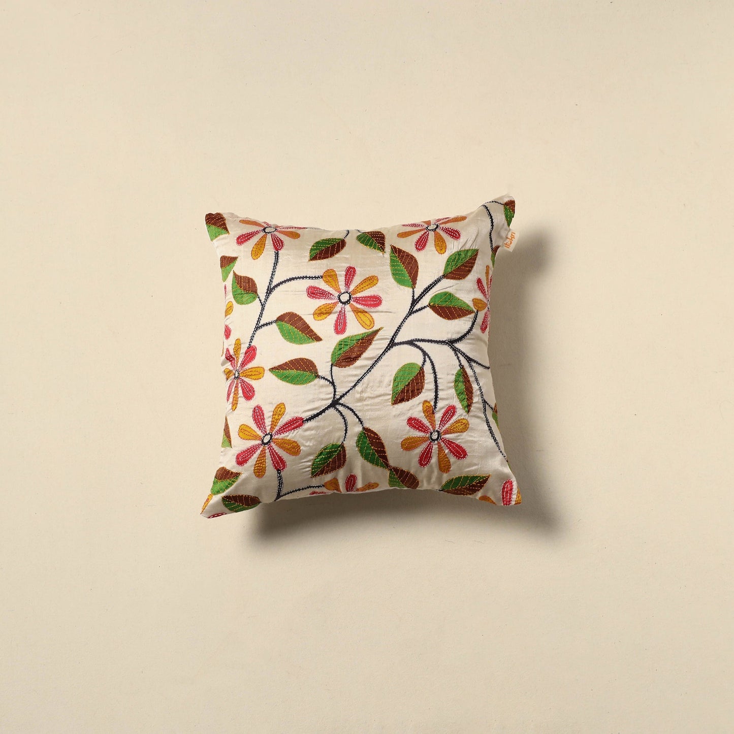 Running stitch plain cushion cover 23 - handcrafted