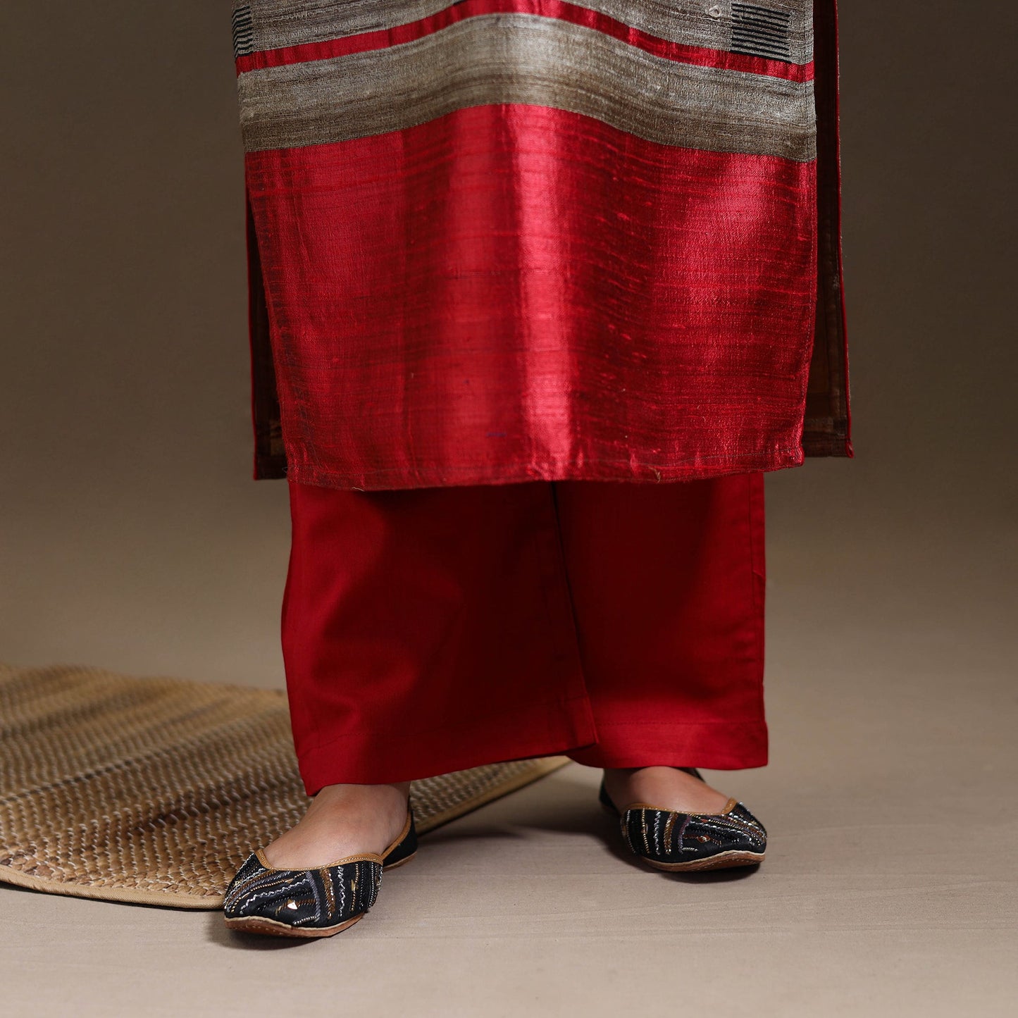 Beige Bhagalpuri Handloom Tussar Silk Suit Set
