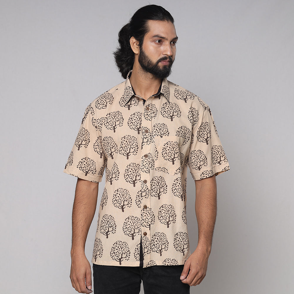 Bindaas Block Printed Natural Dyed Cotton Men Half Sleeve Shirt Online at iTokri.com