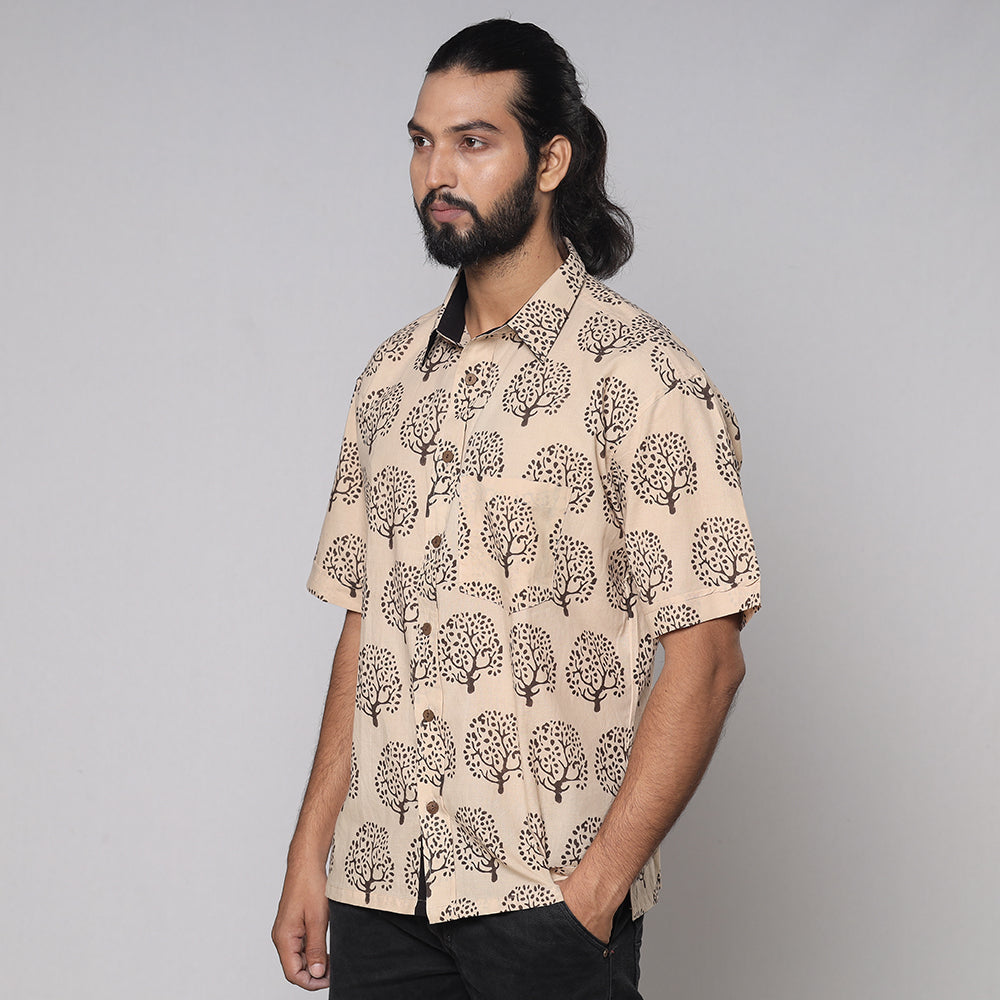 Bindaas Block Printed Natural Dyed Cotton Men Half Sleeve Shirt Online at iTokri.com