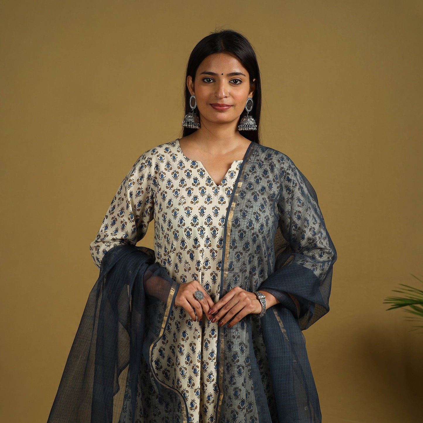 Block Print Cotton Ajrakh Kurta Set with Dupatta