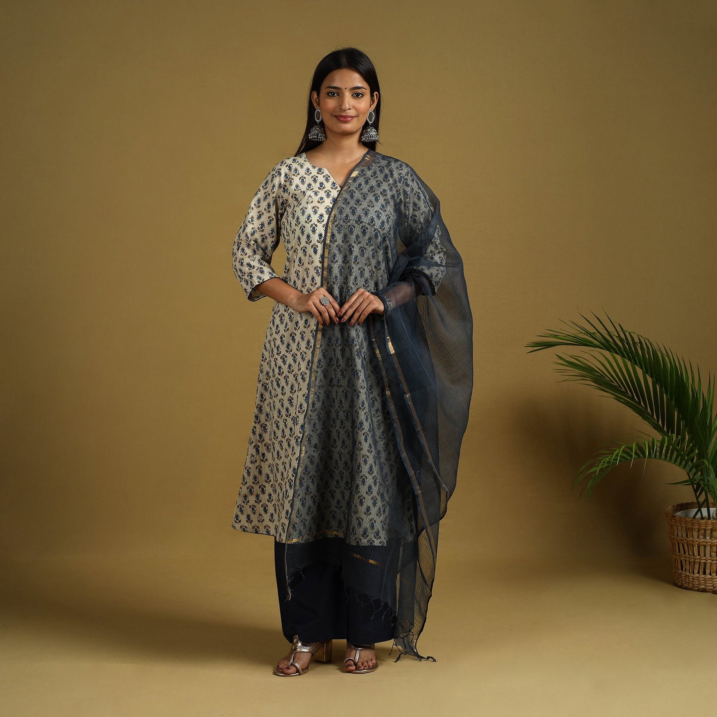 Block Print Cotton Ajrakh Kurta Set with Dupatta