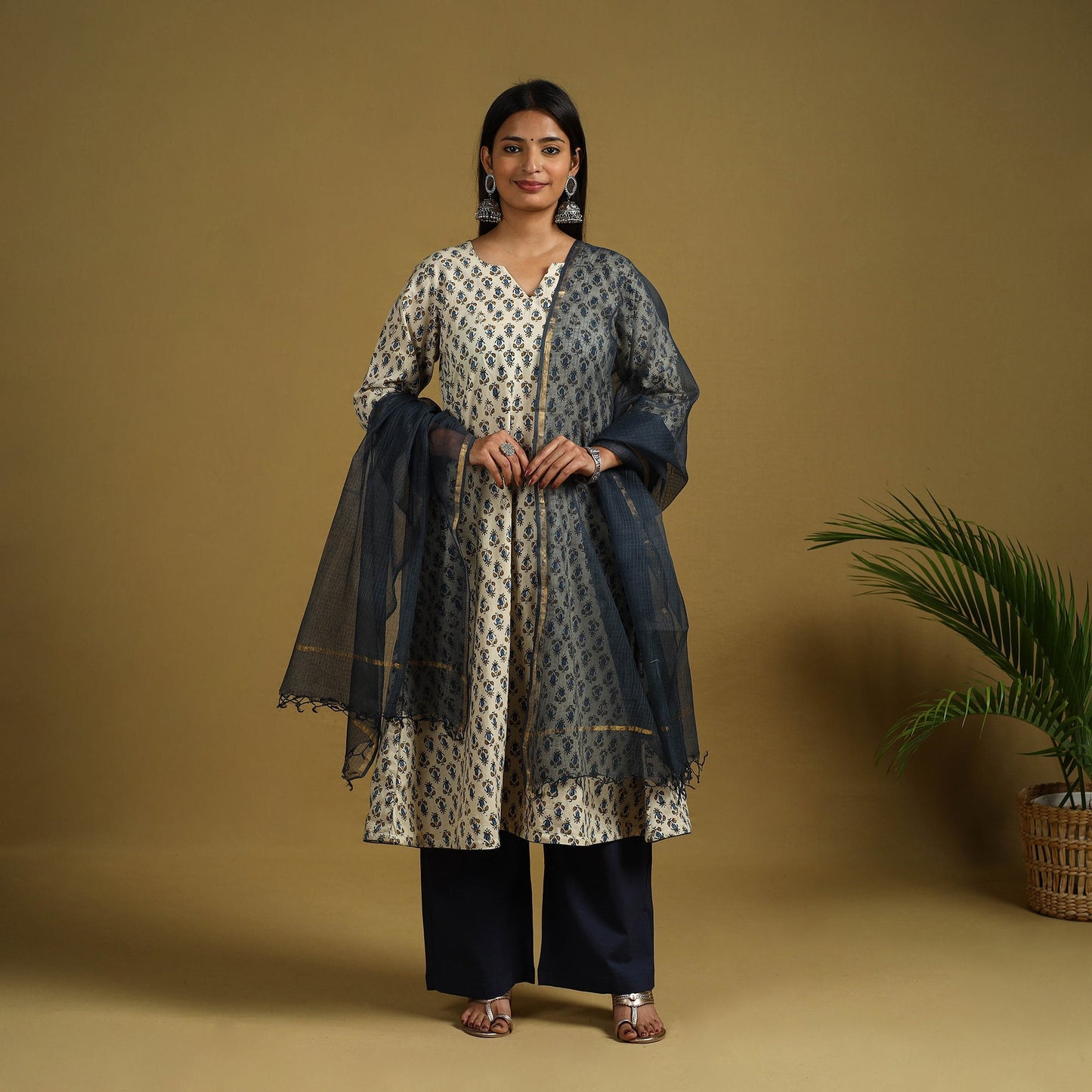 Block Print Cotton Ajrakh Kurta Set with Dupatta