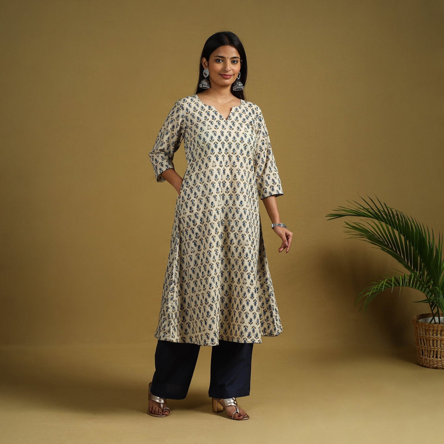 Block Print Cotton Ajrakh Kurta Set with Dupatta