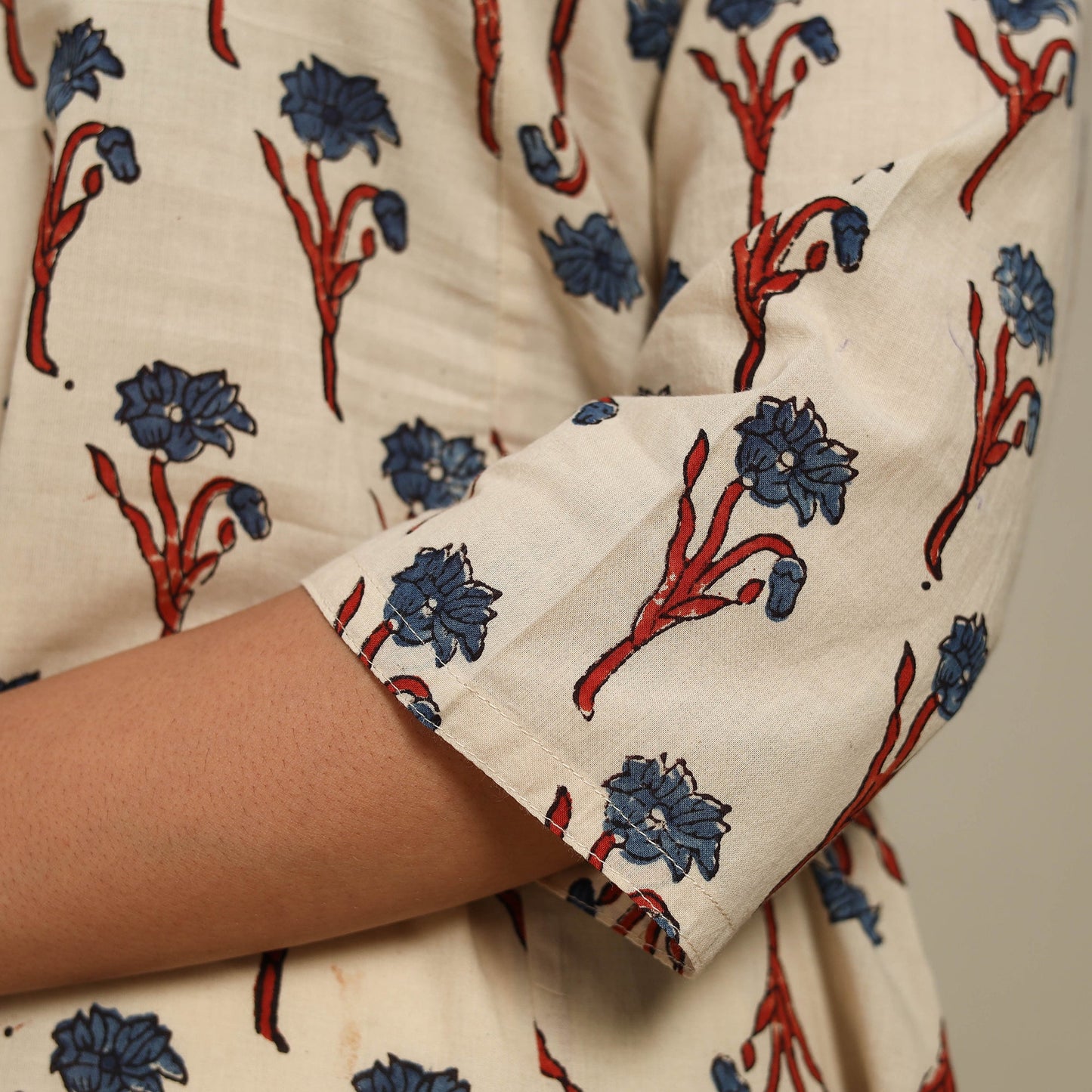 Beige Block Print Natural Dyed Cotton A-Line Ajrakh Kurta