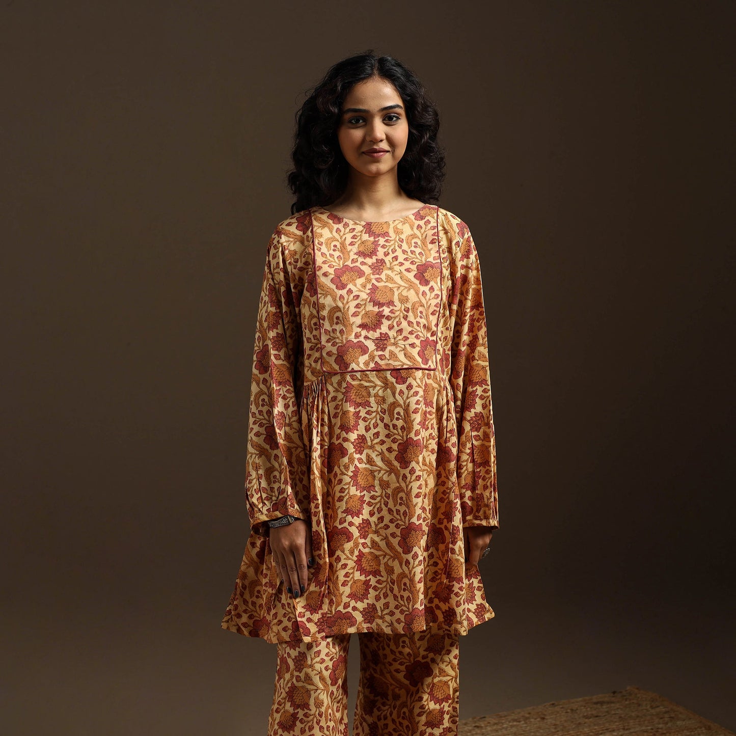 Beige - natural dyed cotton vanaspati bagru co-ord set 07