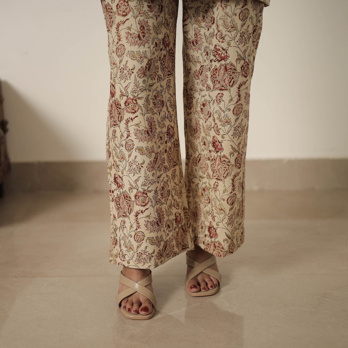 Beige Block Printed Cotton Kalamkari Co-ord Set