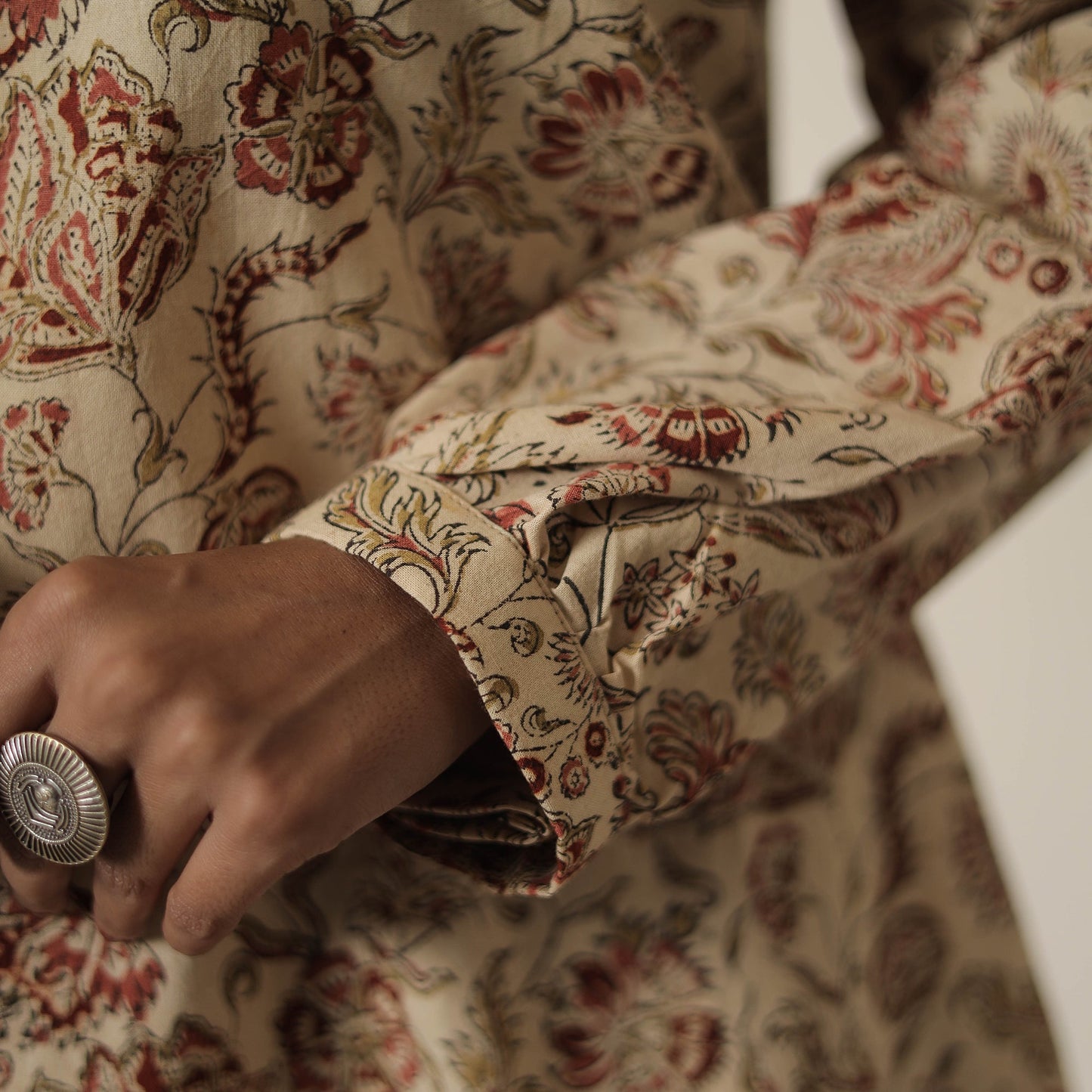 Beige Block Printed Cotton Kalamkari Co-ord Set