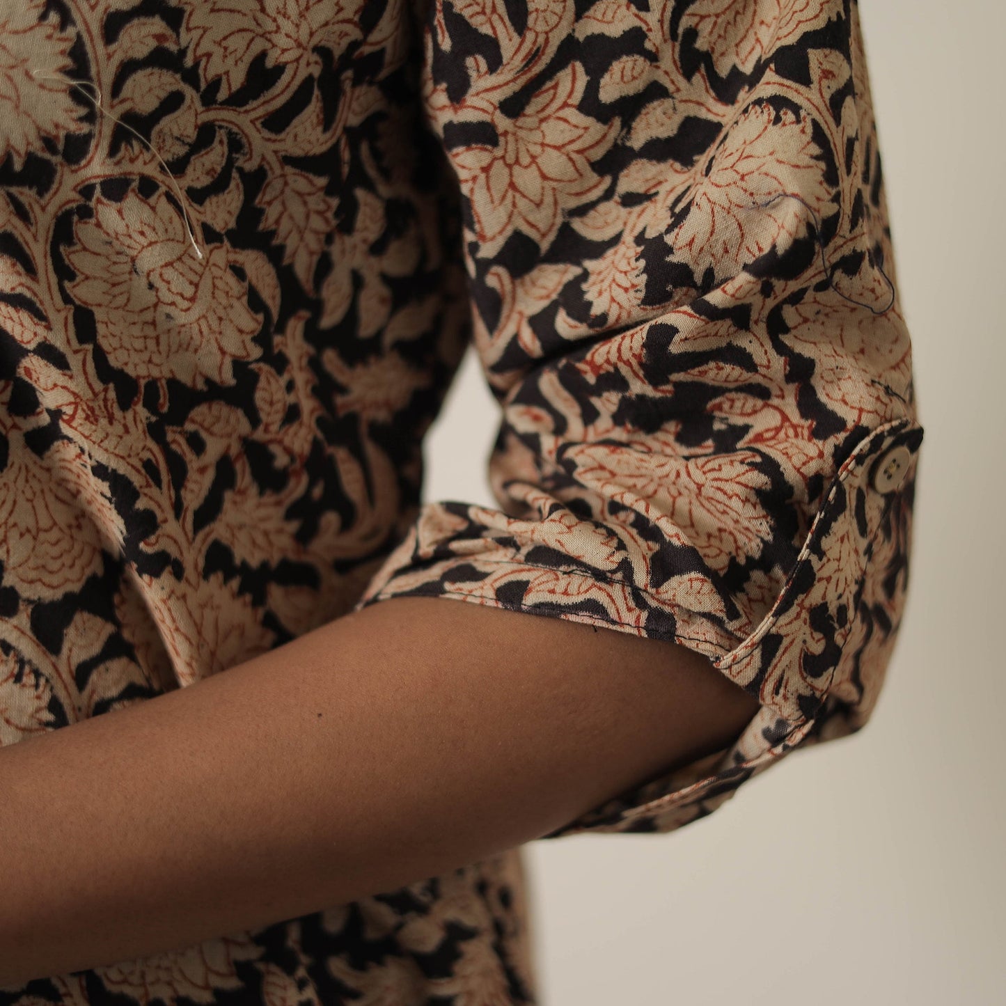 Beige Block Printed Cotton Kalamkari Co-ord Set