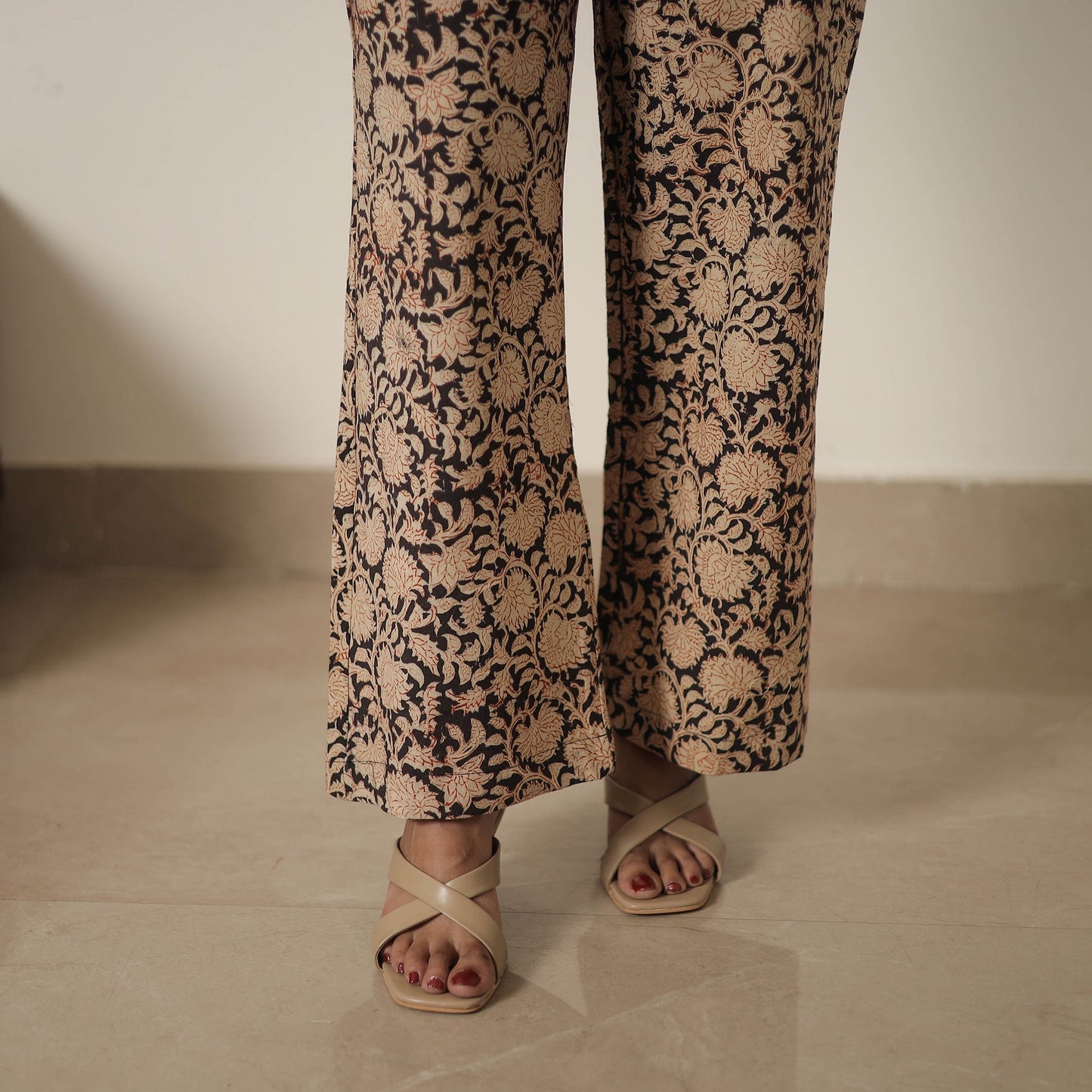 Beige Block Printed Cotton Kalamkari Co-ord Set