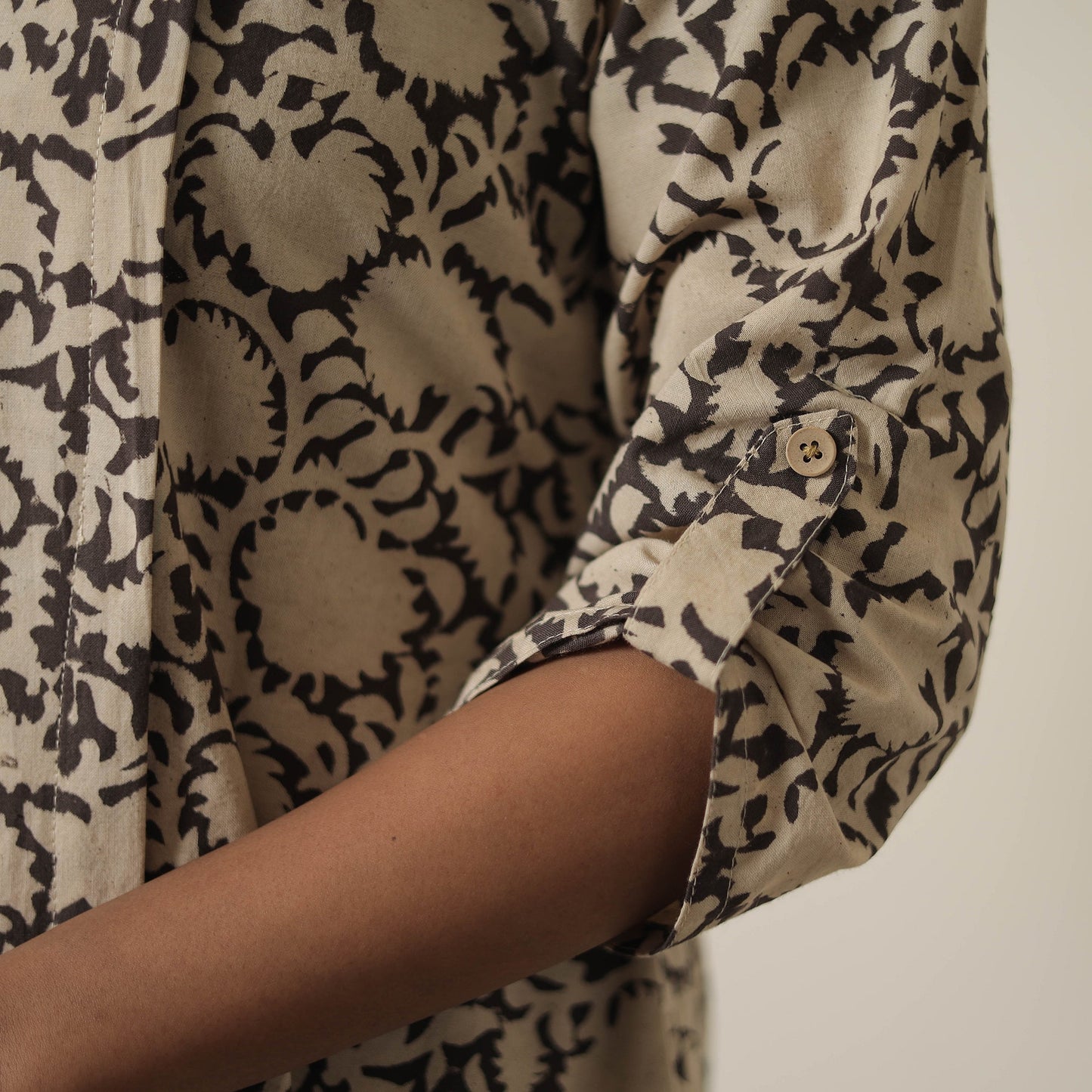Beige Block Printed Cotton Kalamkari Co-ord Set