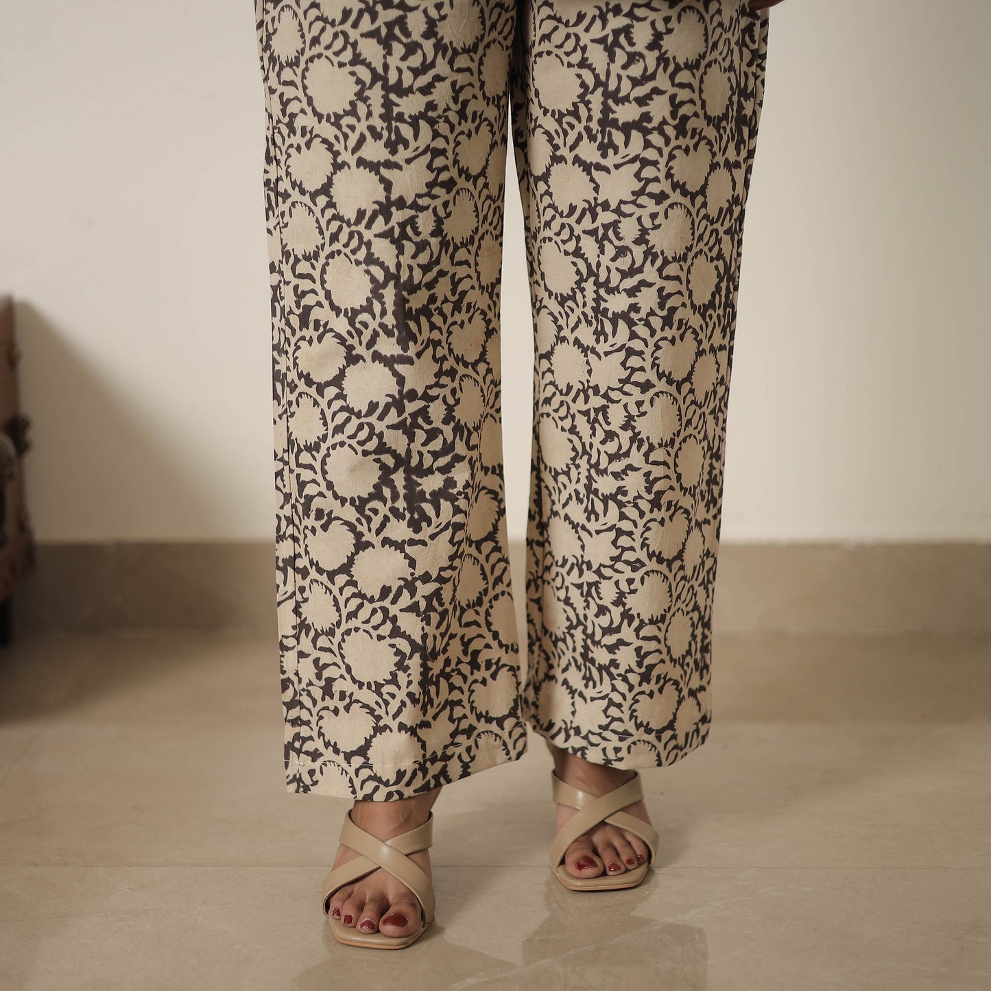 Beige Block Printed Cotton Kalamkari Co-ord Set