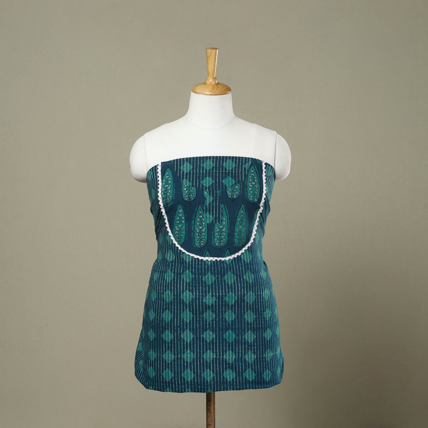 Buy Blue Hand Block Print Patchwork Cotton Kurta Material