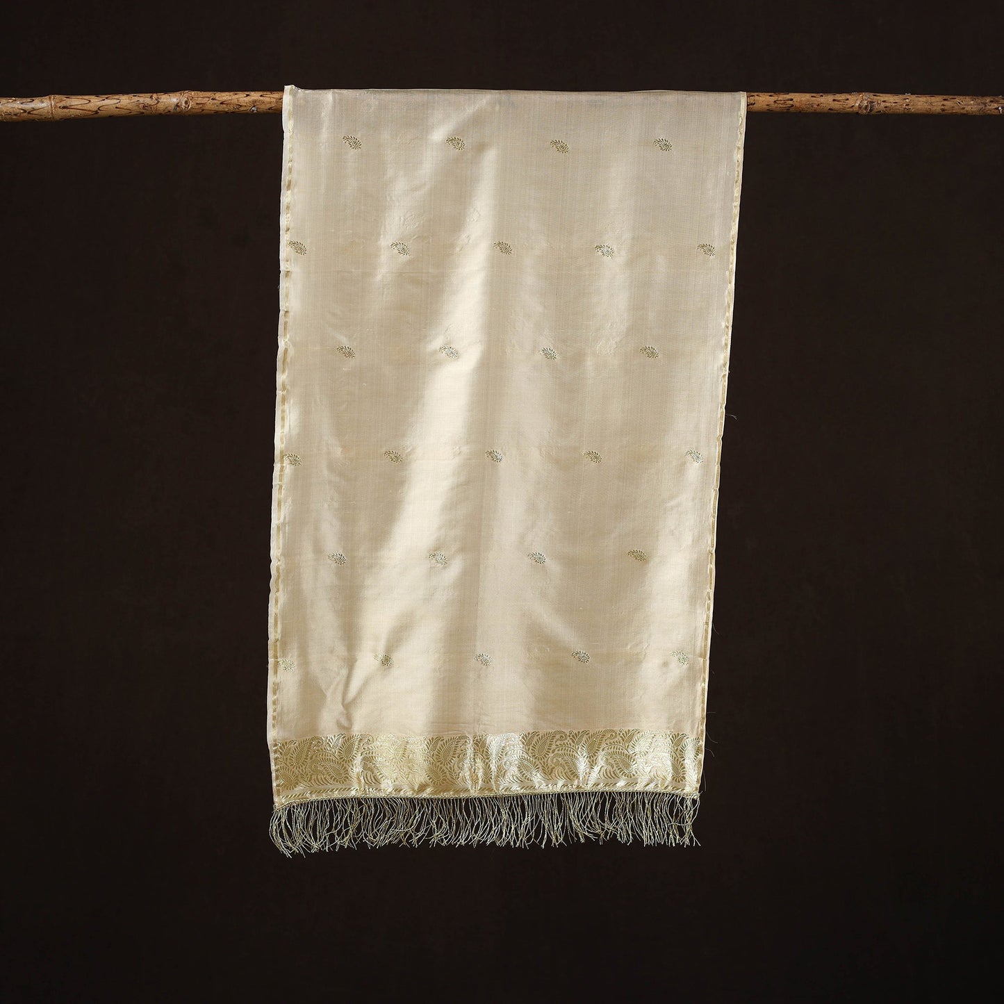 Beige - brocade handloom pure silk banarasi stole