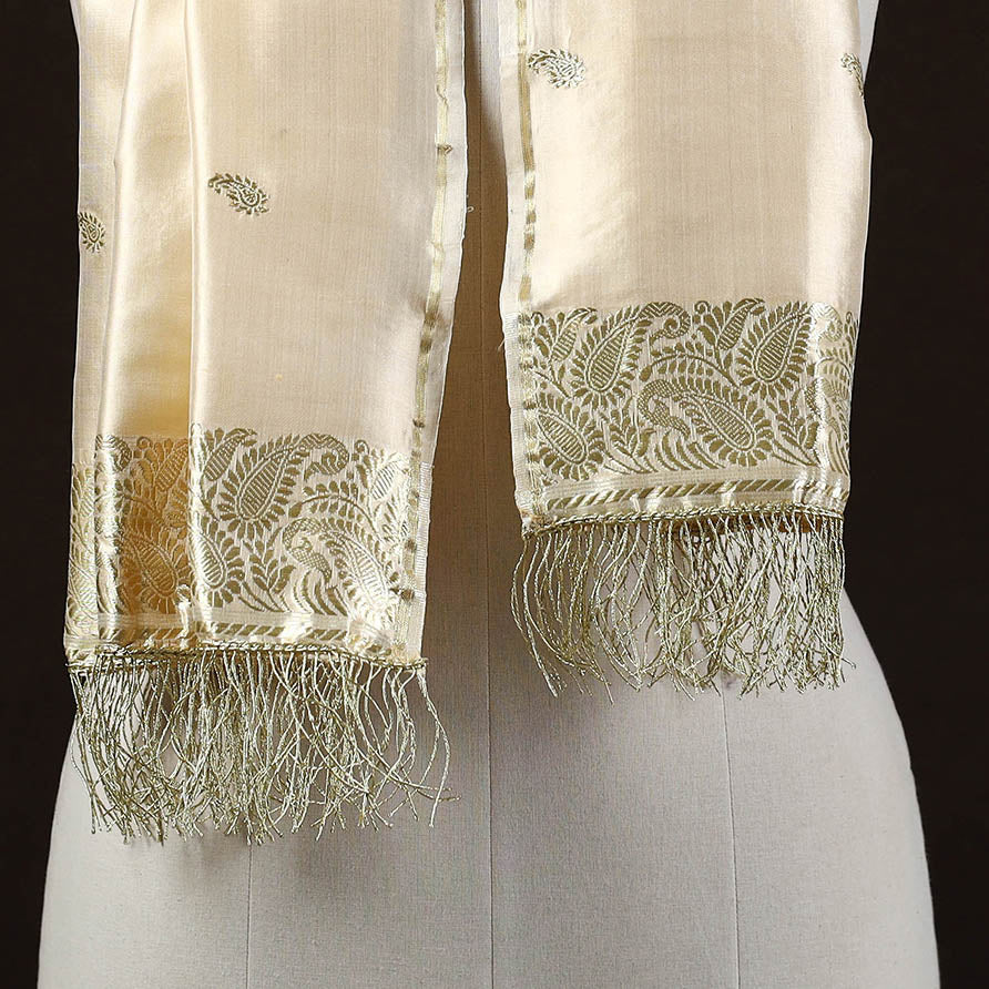 Beige - brocade handloom pure silk banarasi stole