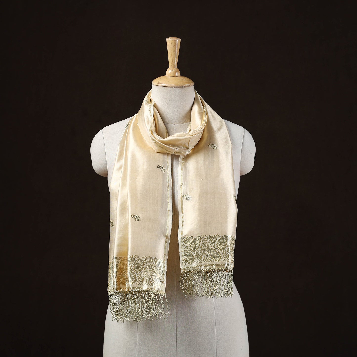 Beige - brocade handloom pure silk banarasi stole