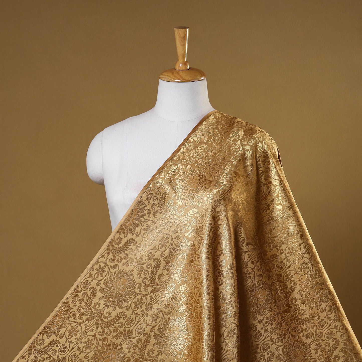 Beige - brocade silk banarasi fabric 12 - handcrafted
