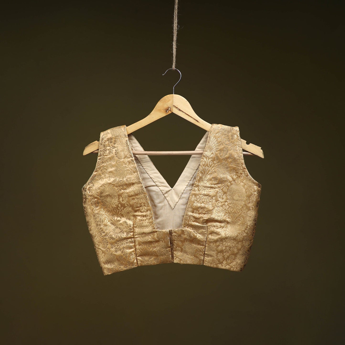 Beige - brocade silk banarasi stitched blouse 01