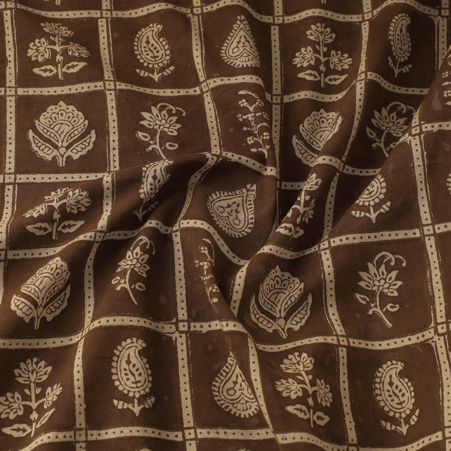 Brown Bagh Hand Block Print Natural Dyed Cotton Fabric