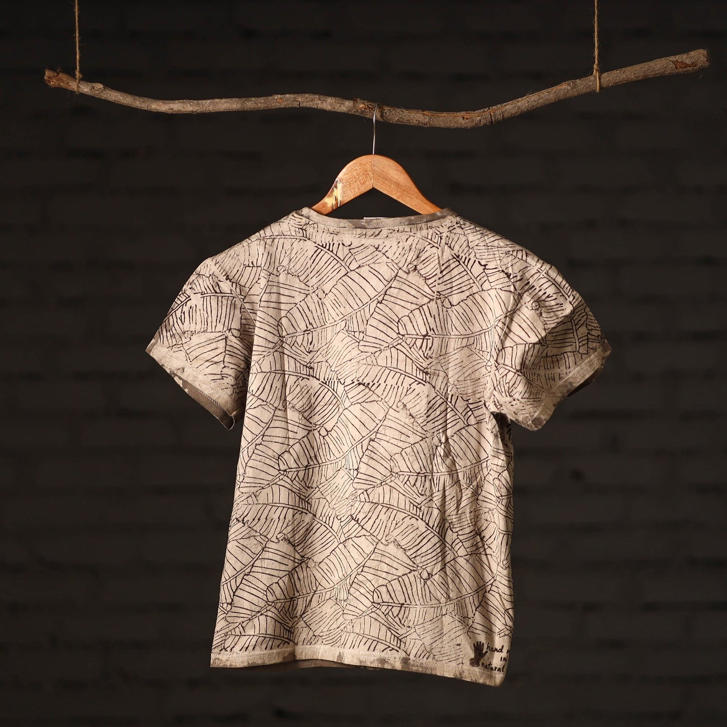 Brown Block Art Prints Natural Dyed Cotton Round Neck T-shirt