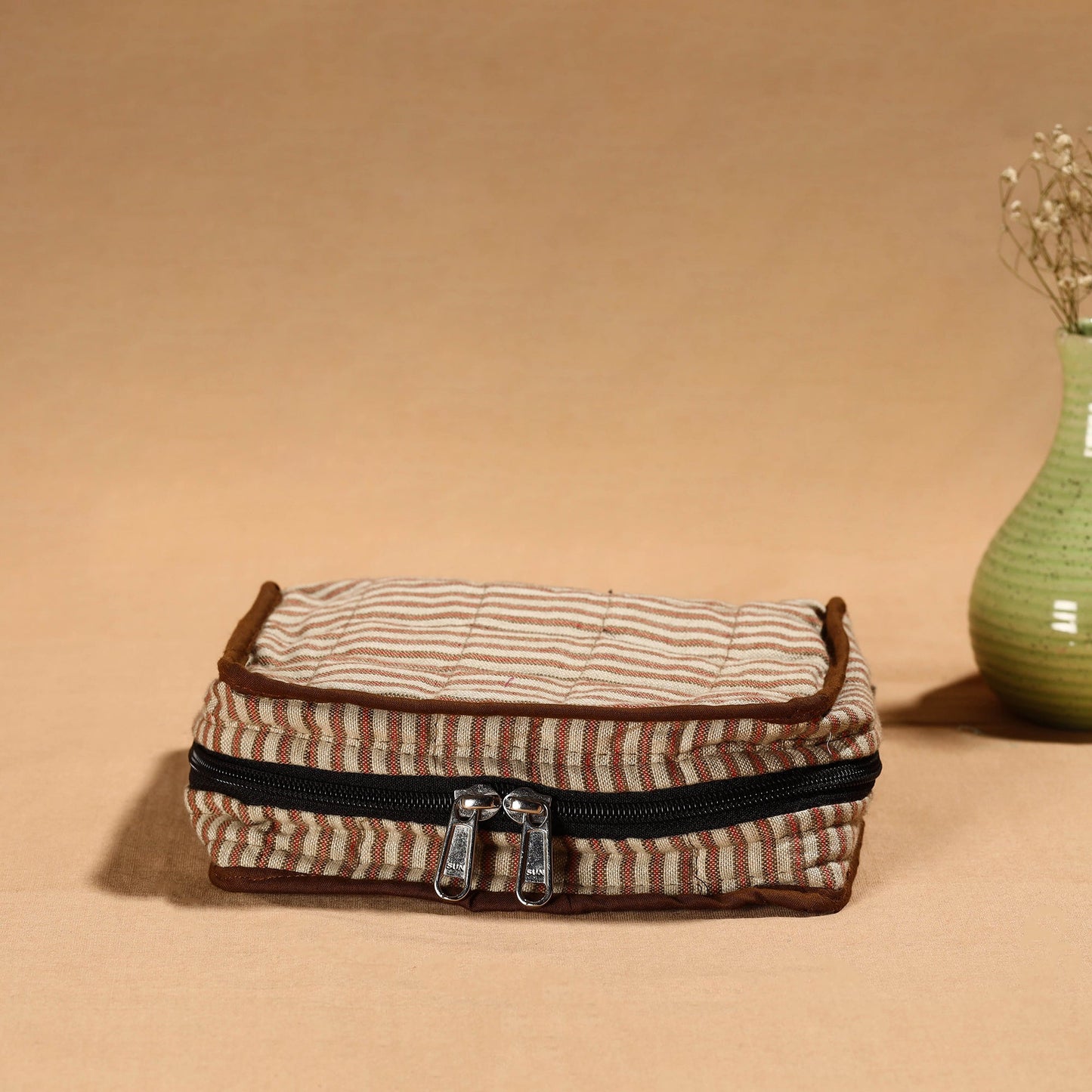 Brown Handmade Cotton Jewelry Organizer Bag for Travel