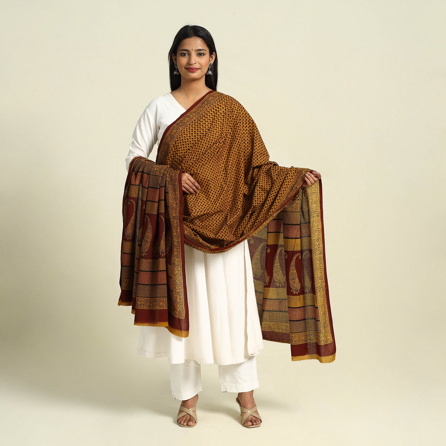 Brown Natural Dye Mul Cotton Bagh Print Dupatta