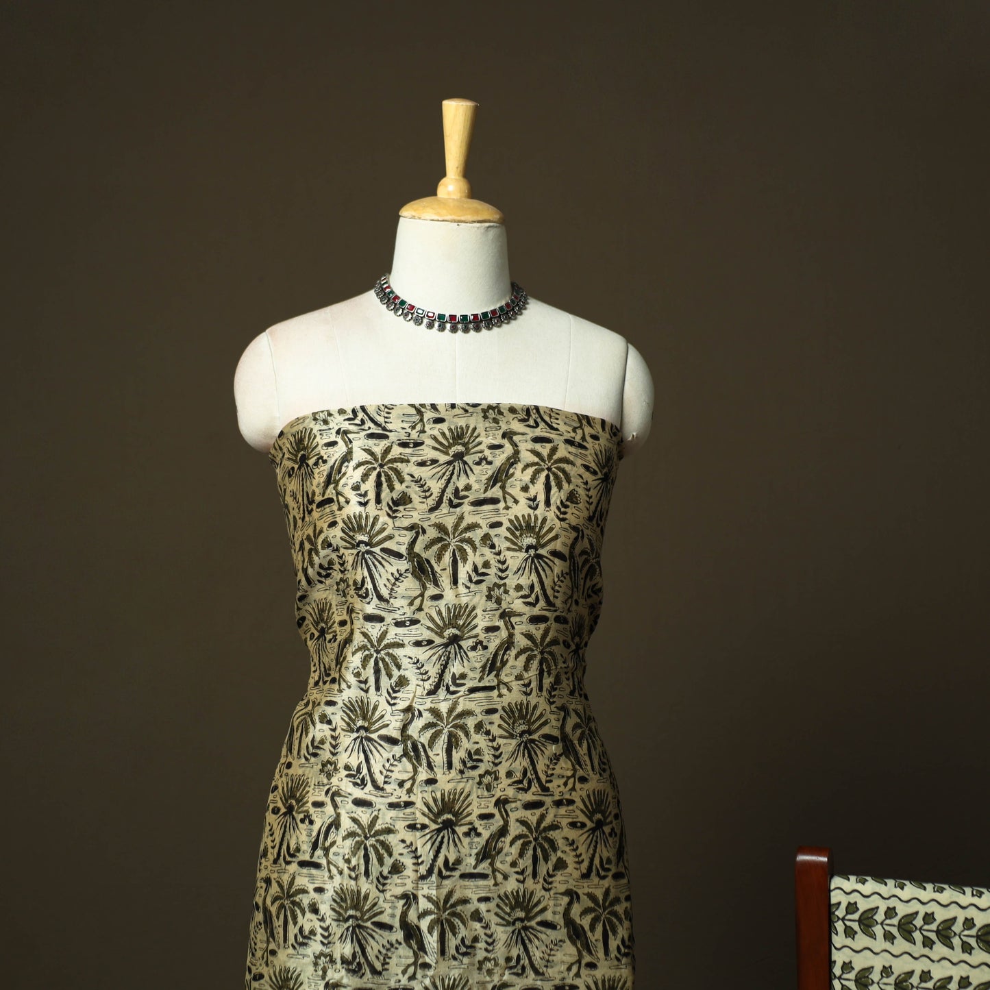 Chanderi silk hand block bagru print 3pc unstitched dress