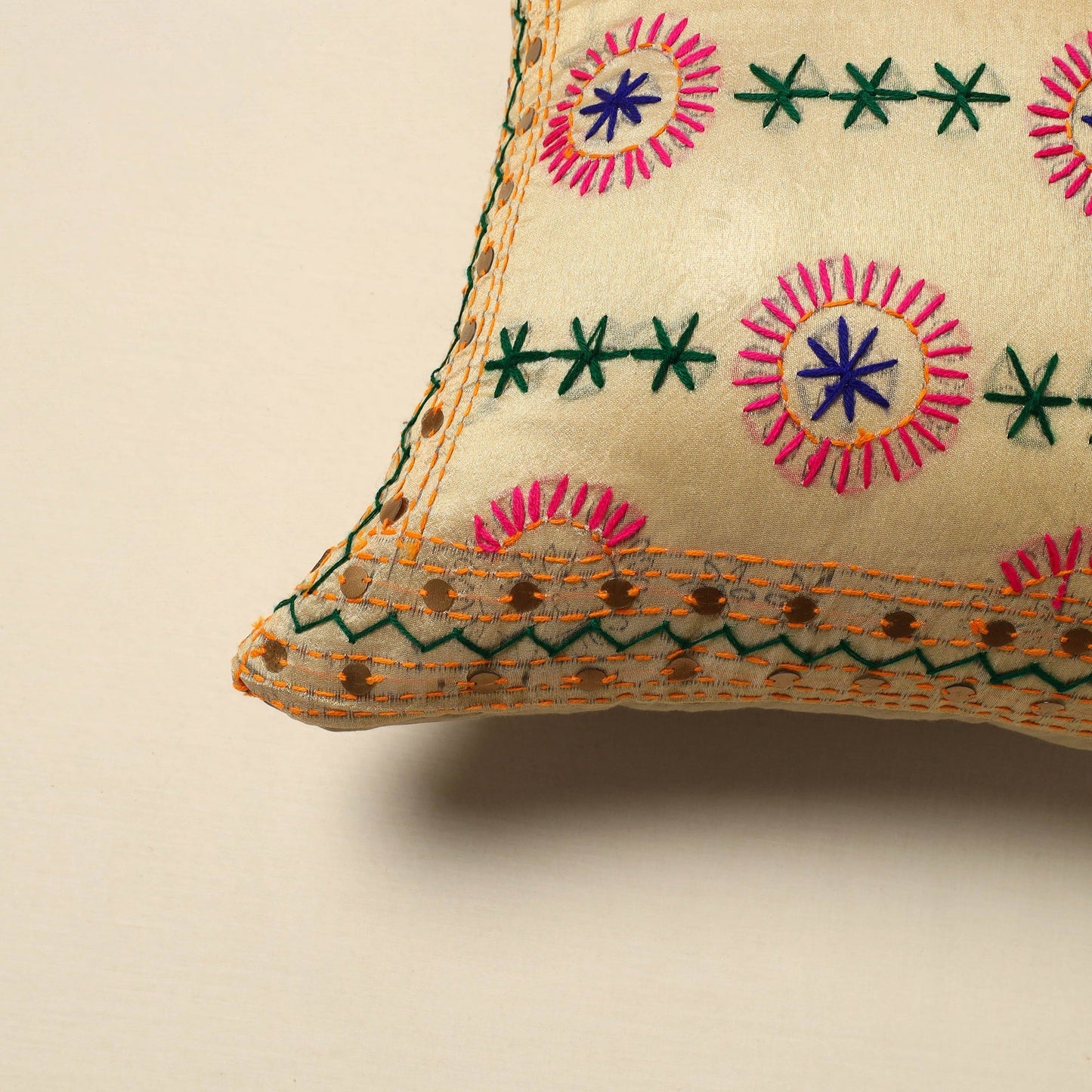 Chanderi silk hand embroidery cushion cover 07 - handcrafted