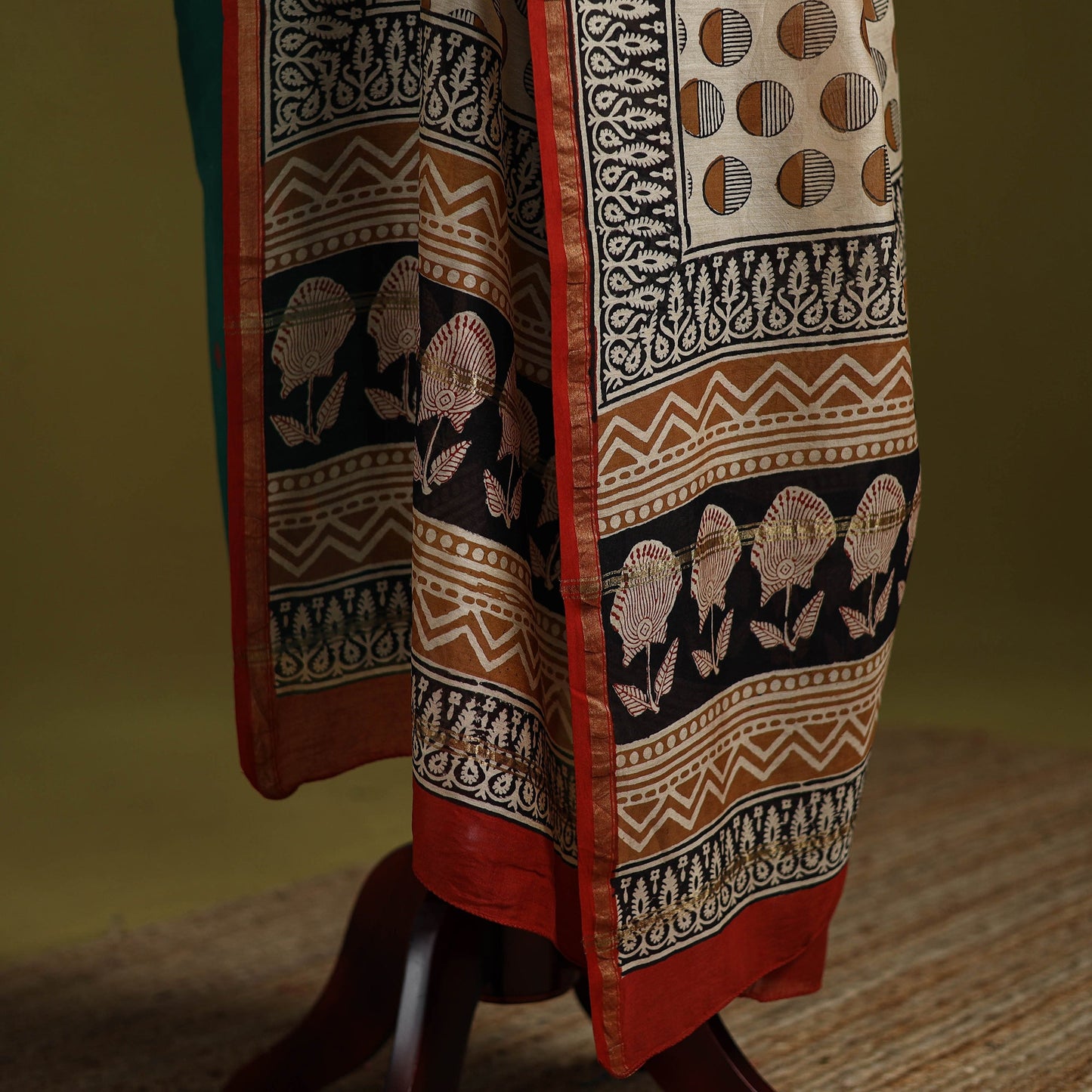 Beige - chanderi silk hand natural dyed bagru dupatta 11