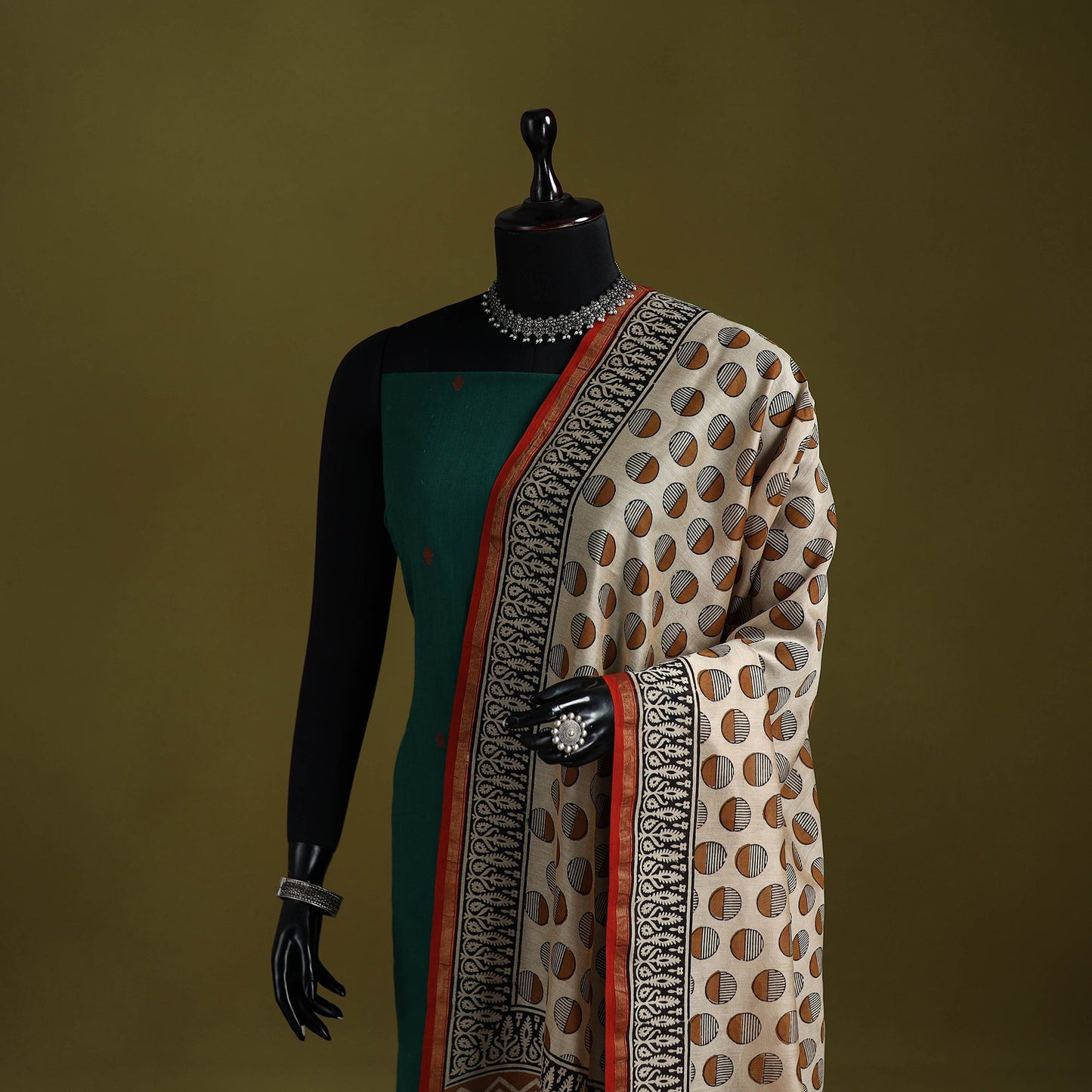 Beige - chanderi silk hand natural dyed bagru dupatta 11