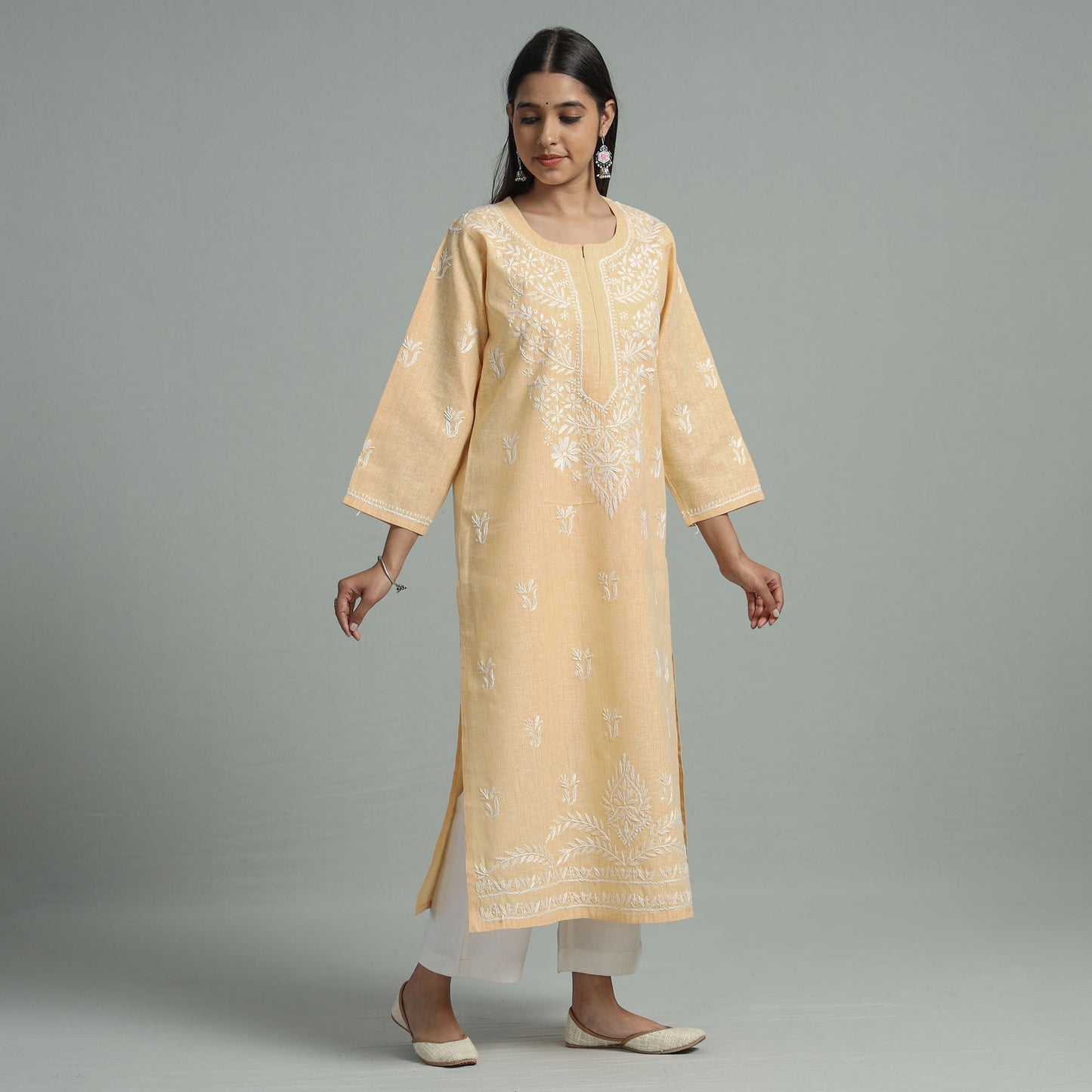 Chikankari Hand Embroidered Cotton Long Kurta for Women