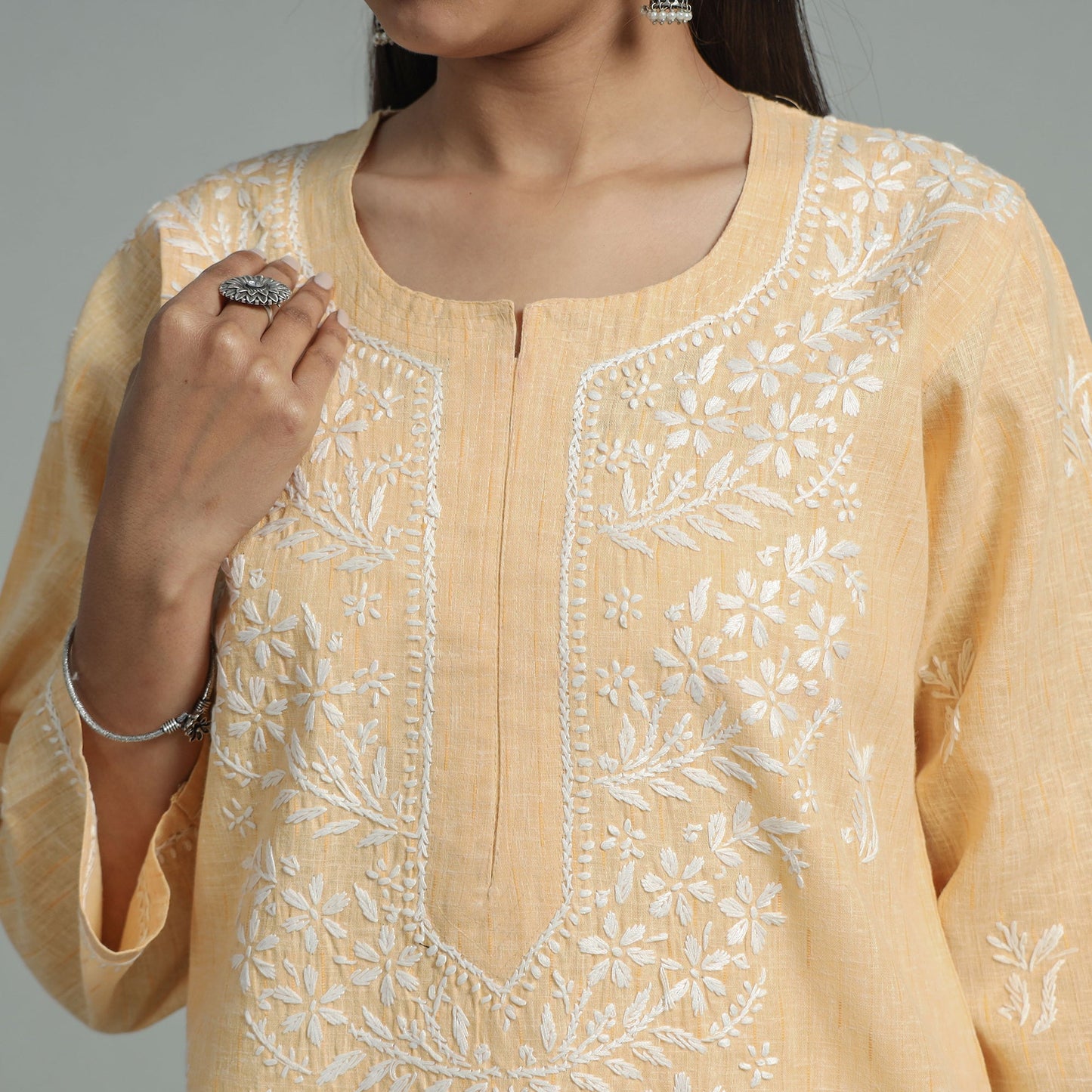 Chikankari Hand Embroidered Cotton Long Kurta for Women