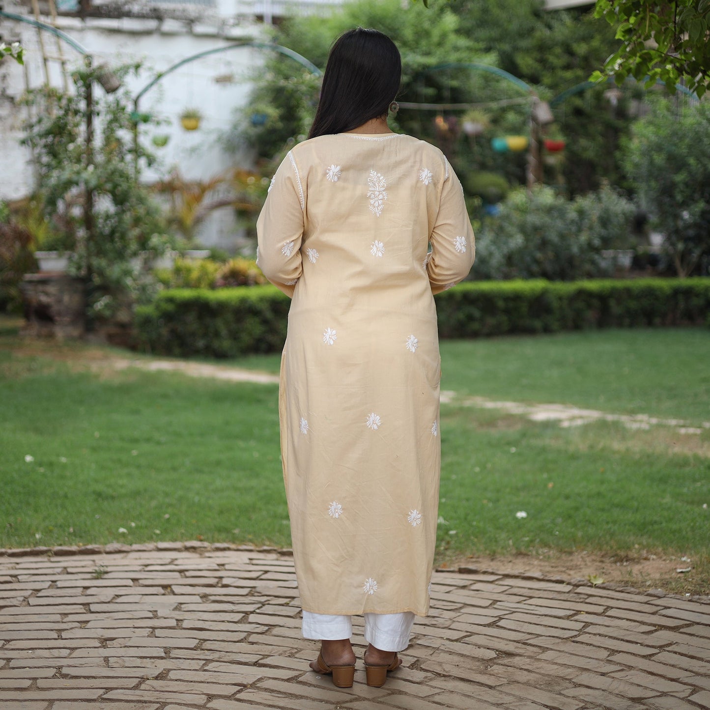 Buy Chikankari Hand Embroidered Cotton Long Kurta for Women