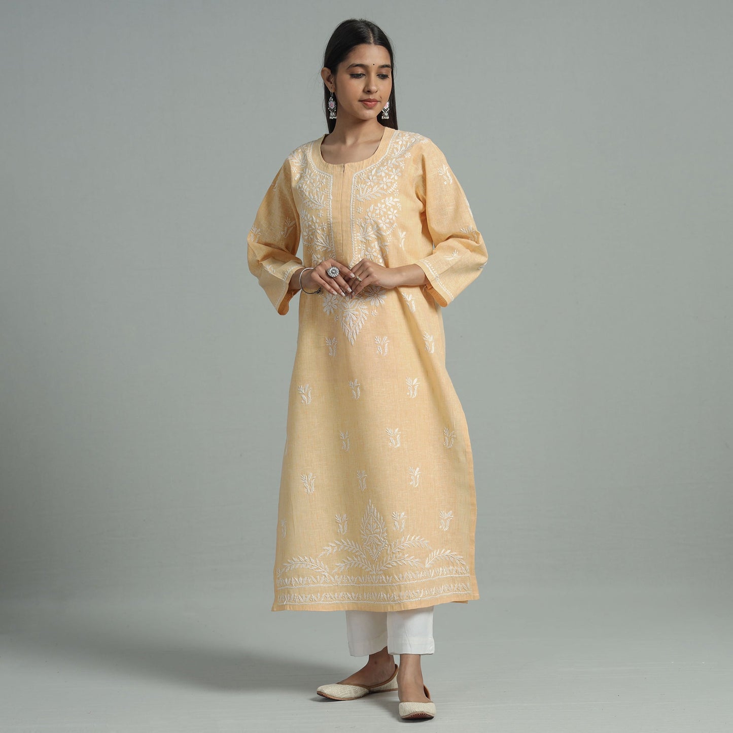 Chikankari Hand Embroidered Cotton Long Kurta for Women